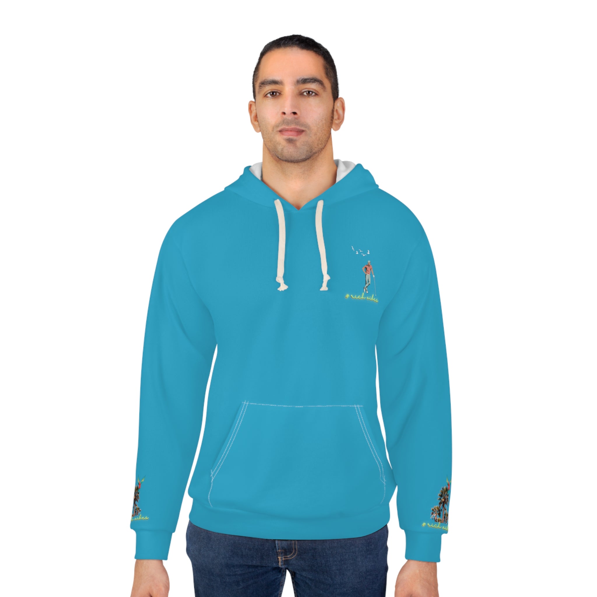 Rich Vibes Turquoise Colorful Palm Trees Volt Golf Pro 2.0 - Unisex Pullover Hoodie (AOP)