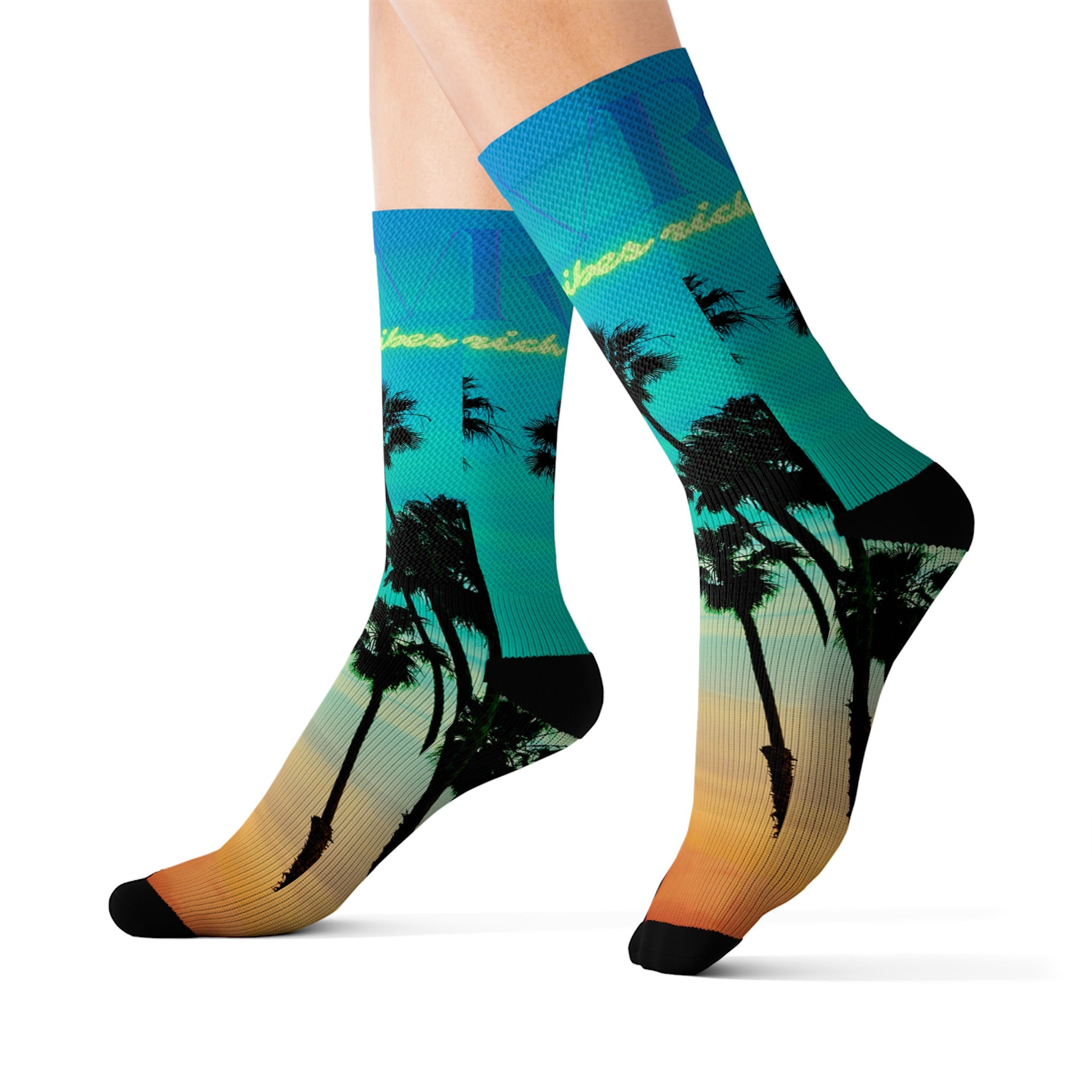 Rich Drip Blue Skies Beach Vibes RV - Sublimation Socks Blue Volt