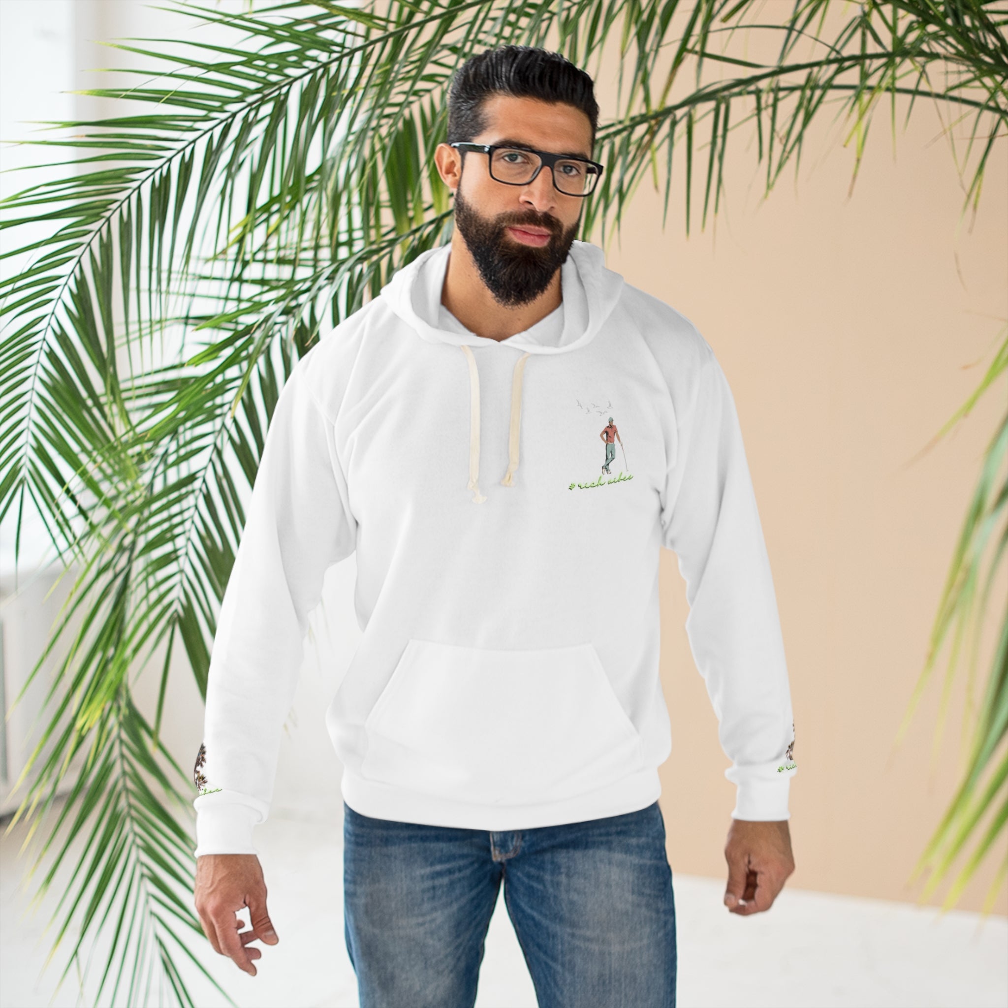 Rich Vibes White Volt RR Colorful Palm Trees Golf Pro 1.0 - Unisex Pullover Hoodie (AOP)
