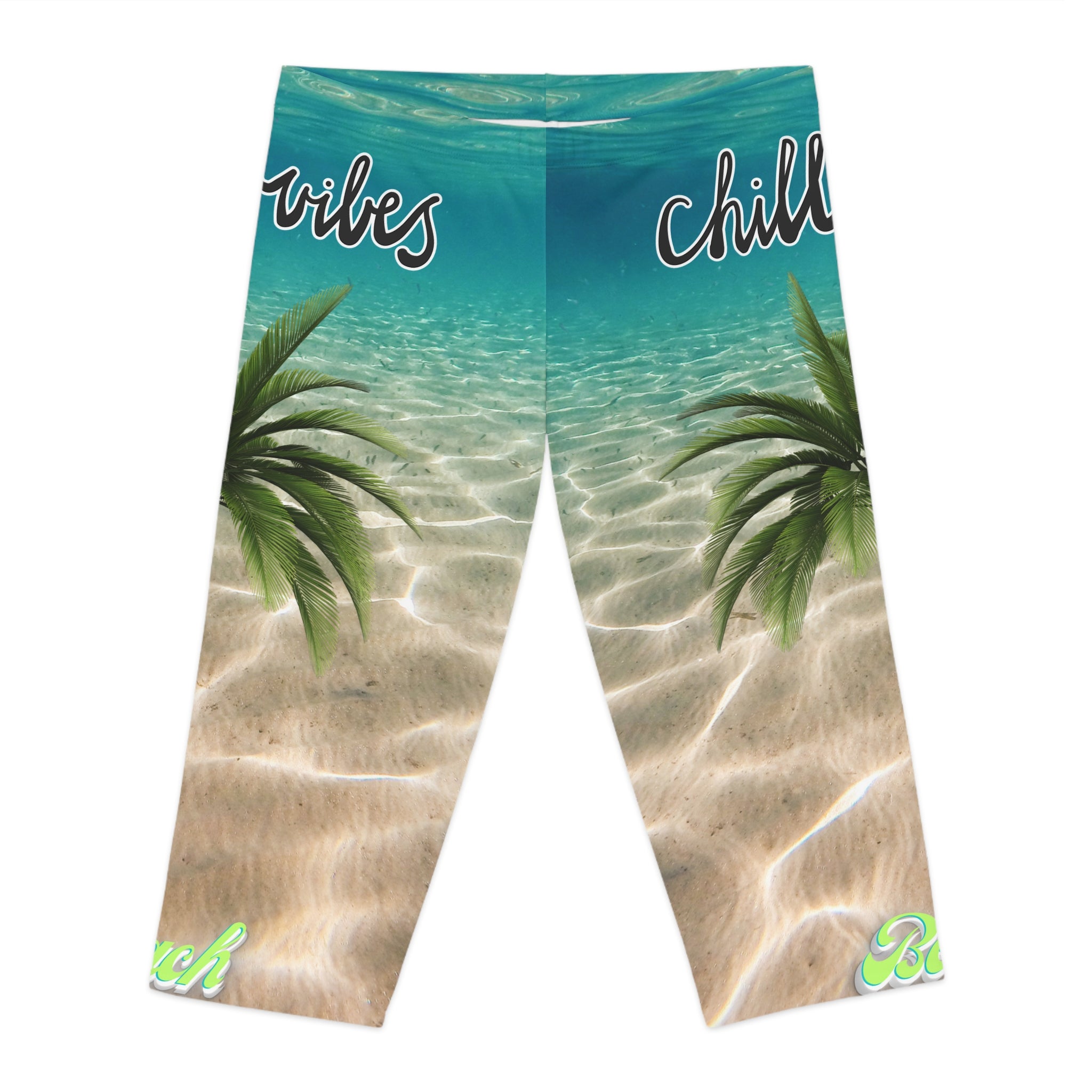 Vineyard Vibes Aqua Print Chill Beach Vibes 2.0 - Women's Capri Leggings (AOP)