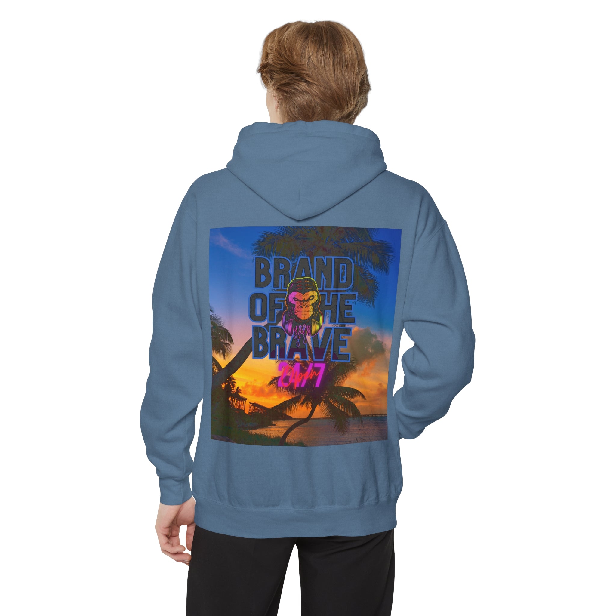 Rich Vibes Miami Beach 24/7  Blue Jean - Garment-Dyed Hoodie