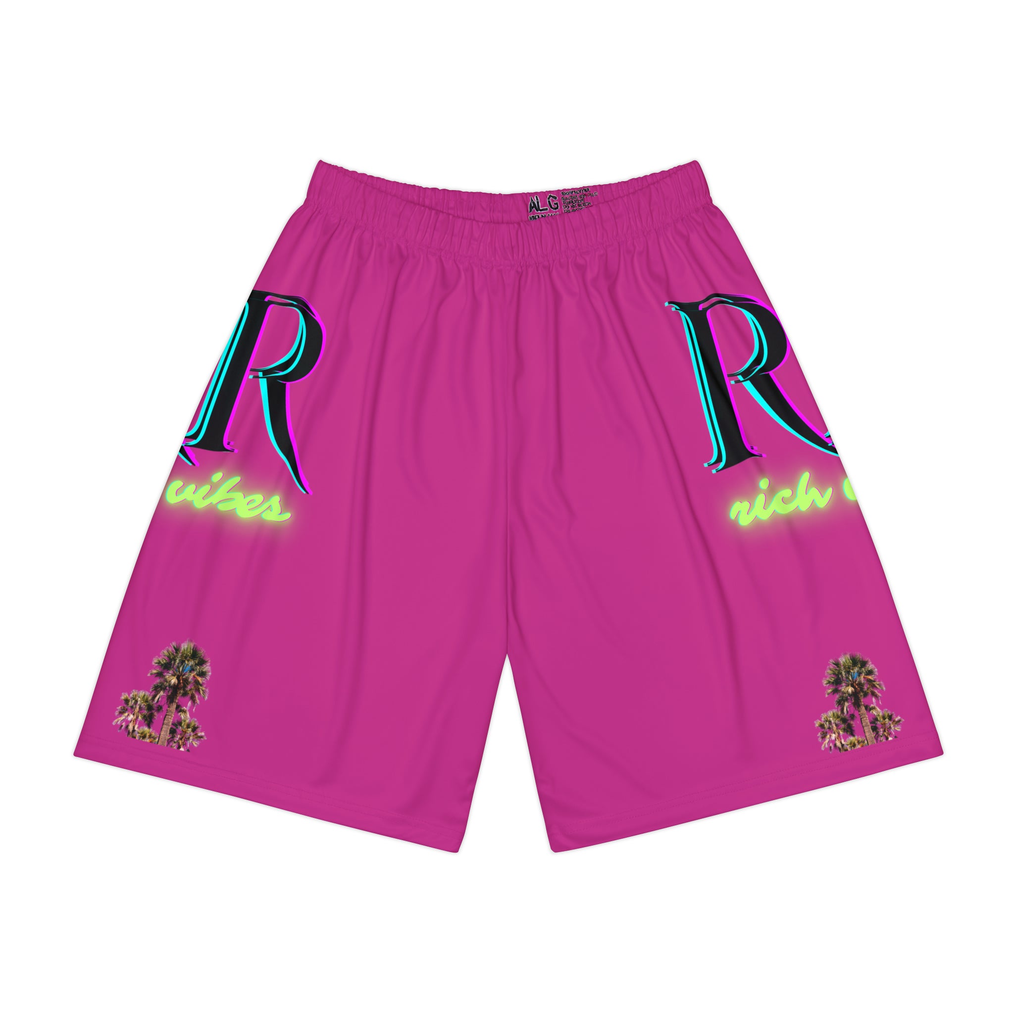 Rich Vibes RR RV Colorful Palm Tree Silhouette - Men’s Sports Shorts (AOP) Pink