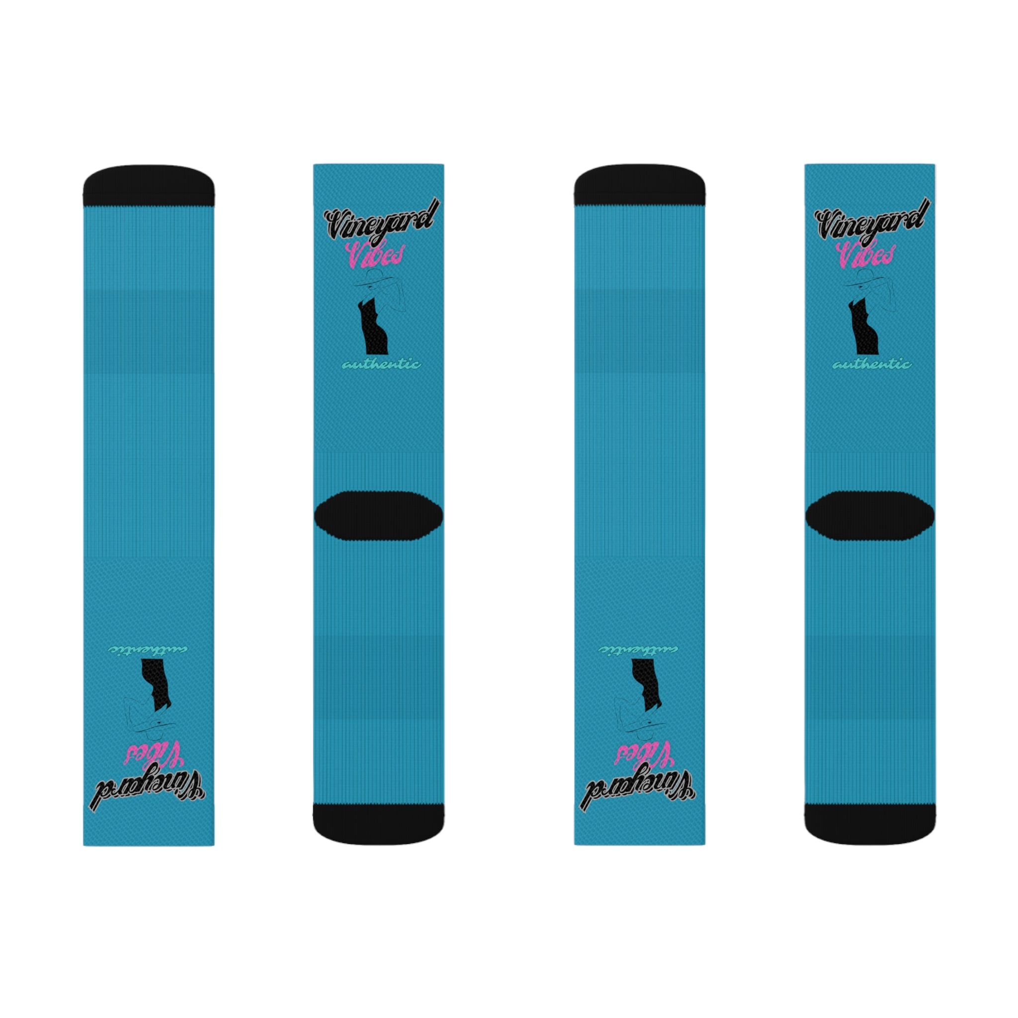 Vineyard Vibes Pink Silhouette Turquoise - Sublimation Socks