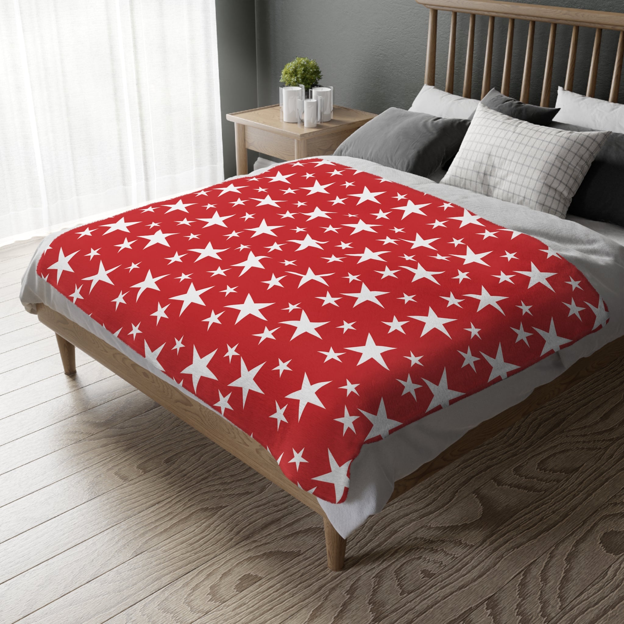 Stars and Stripes Red Velveteen Minky Blanket - (Two-sided print)