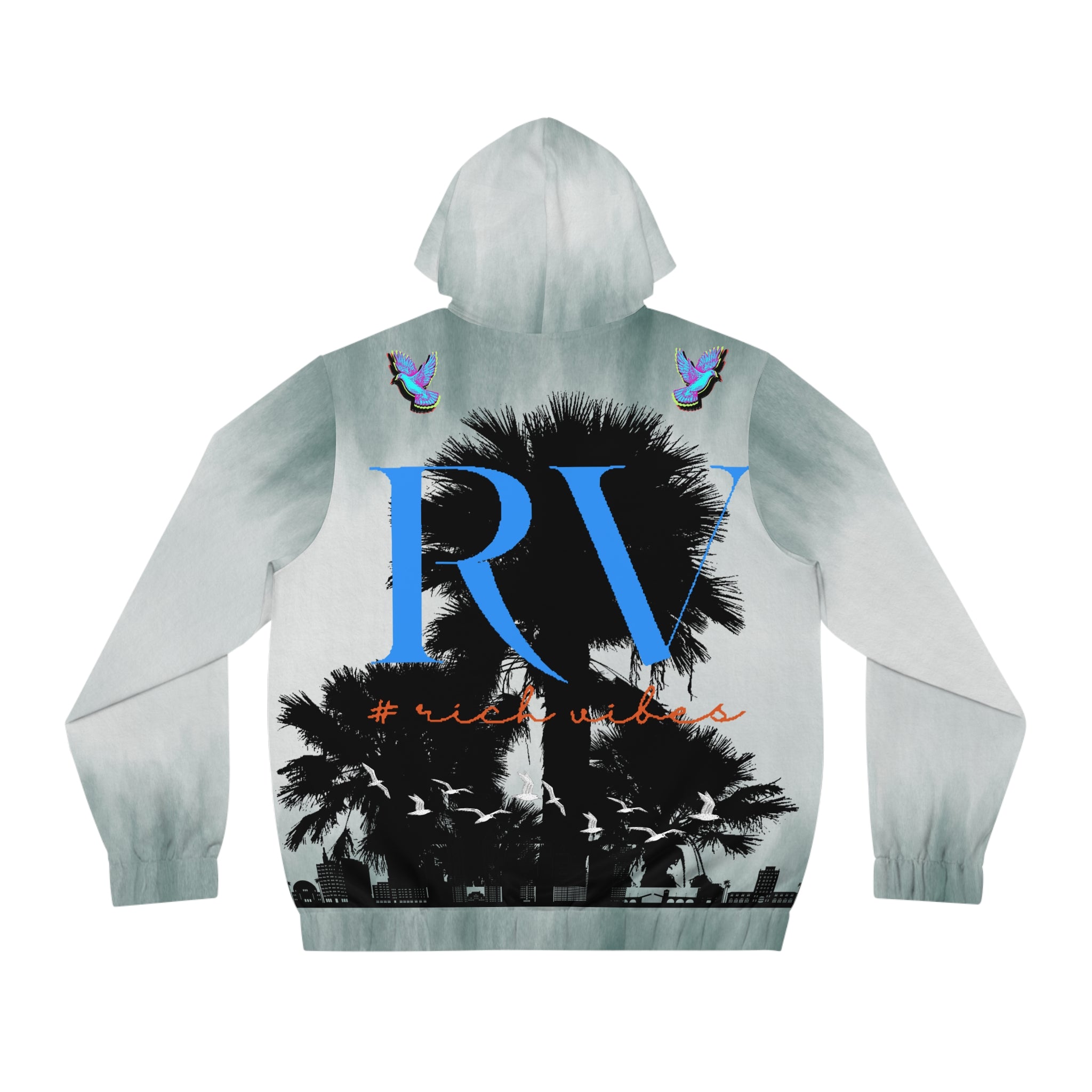 Rich Vibes Authentic RV Denim Blue City Skyline - Men's Full-Zip Hoodie (AOP)