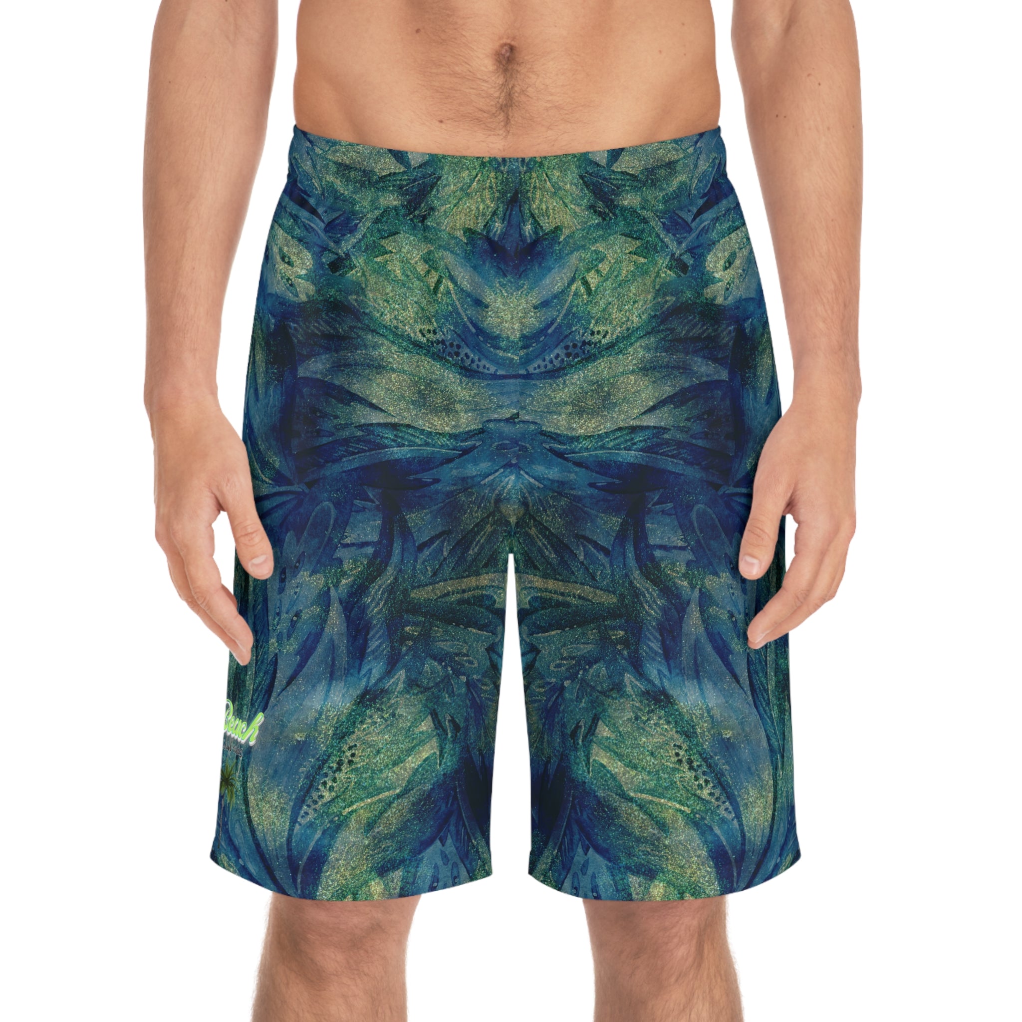 Rich Vibes Blue Green Choral Leaf Beach Chill Vibes RV1.0 - Men's Board Shorts (AOP)
