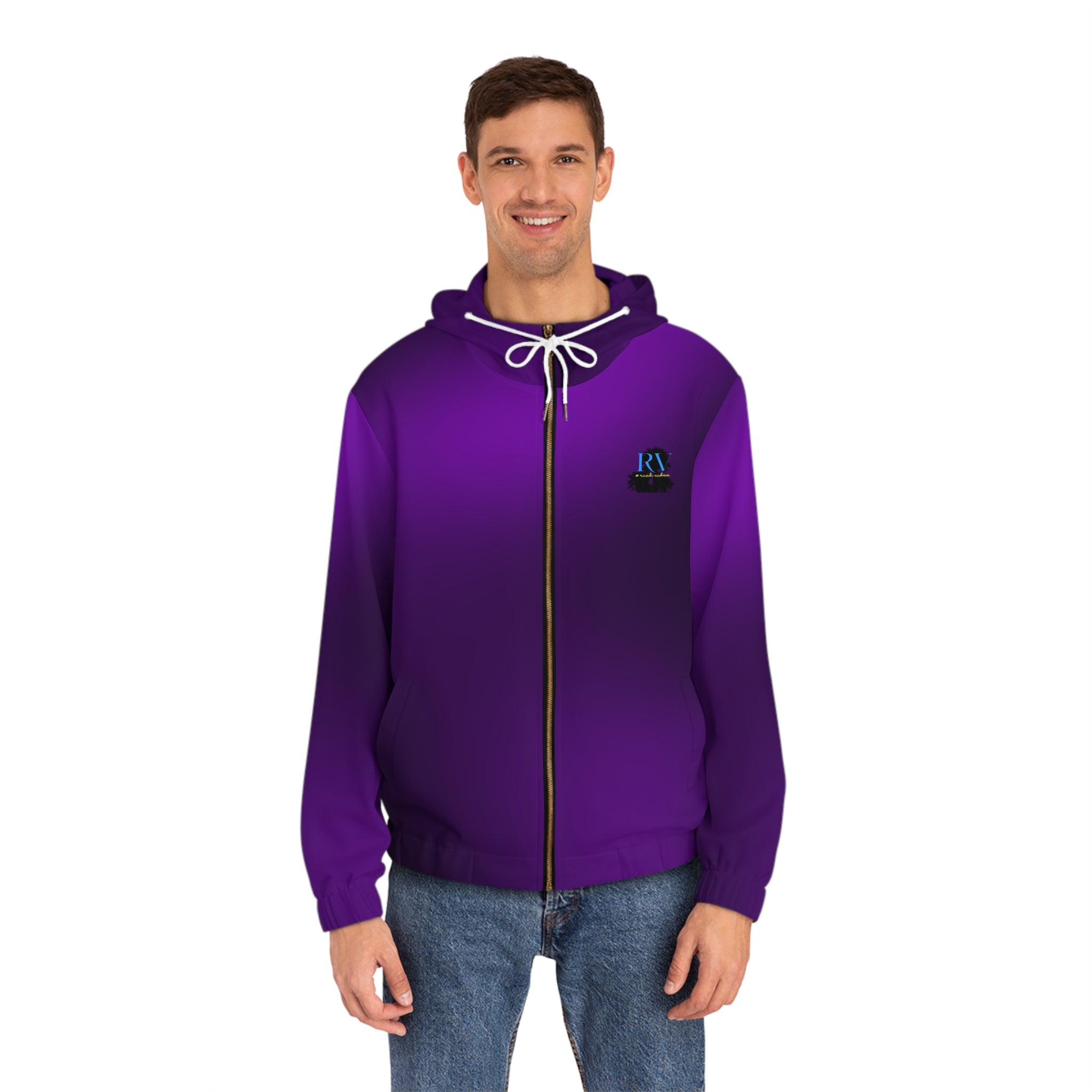 Rich Vibes RR Volt Green Tropical Purple Beach Bird 1.0 - Men's Full-Zip Hoodie (AOP)