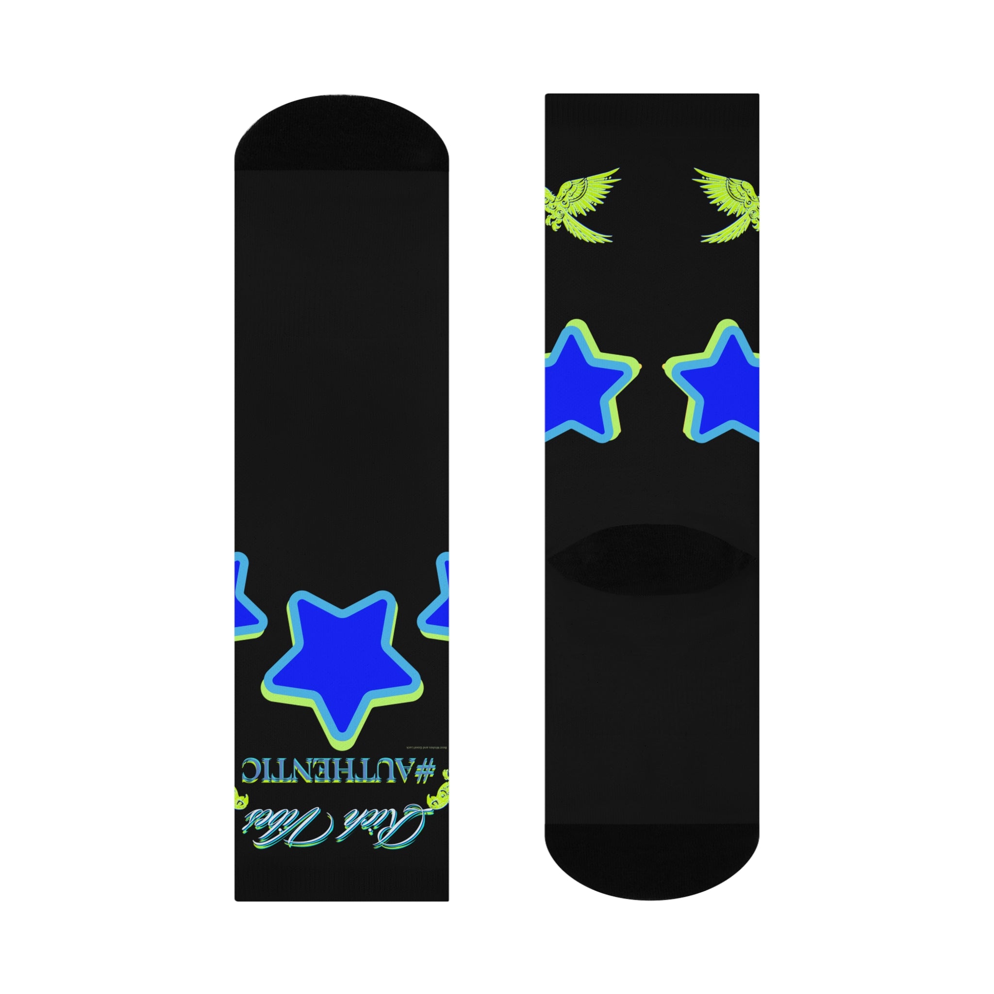 Rich Vibes Authentic Volt Blue Stars B - Cushioned Crew Socks (Blacks)