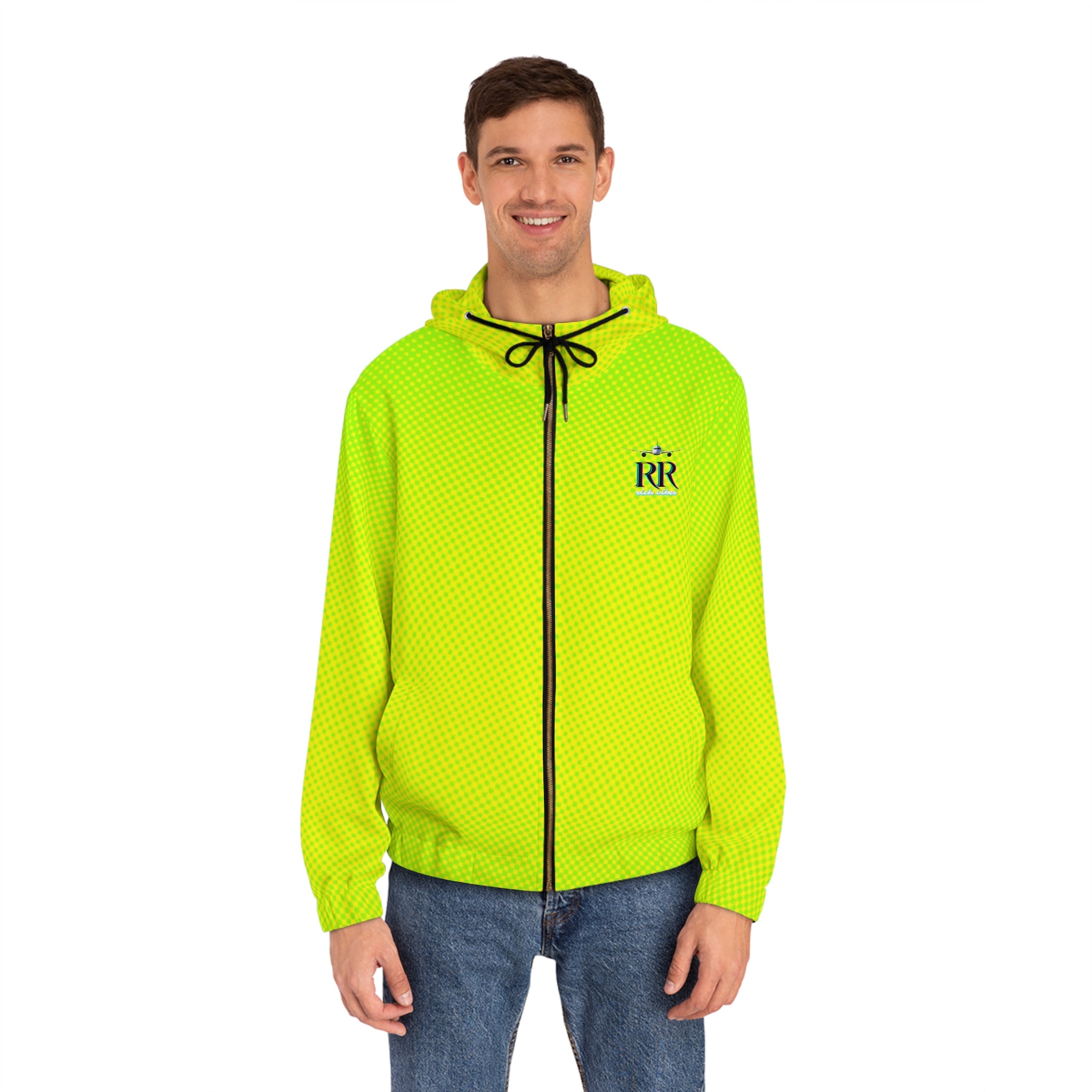 Rich Vibes RR Volt Green Tropical Beach Bird 1.5 - Men's Full-Zip Hoodie (AOP)
