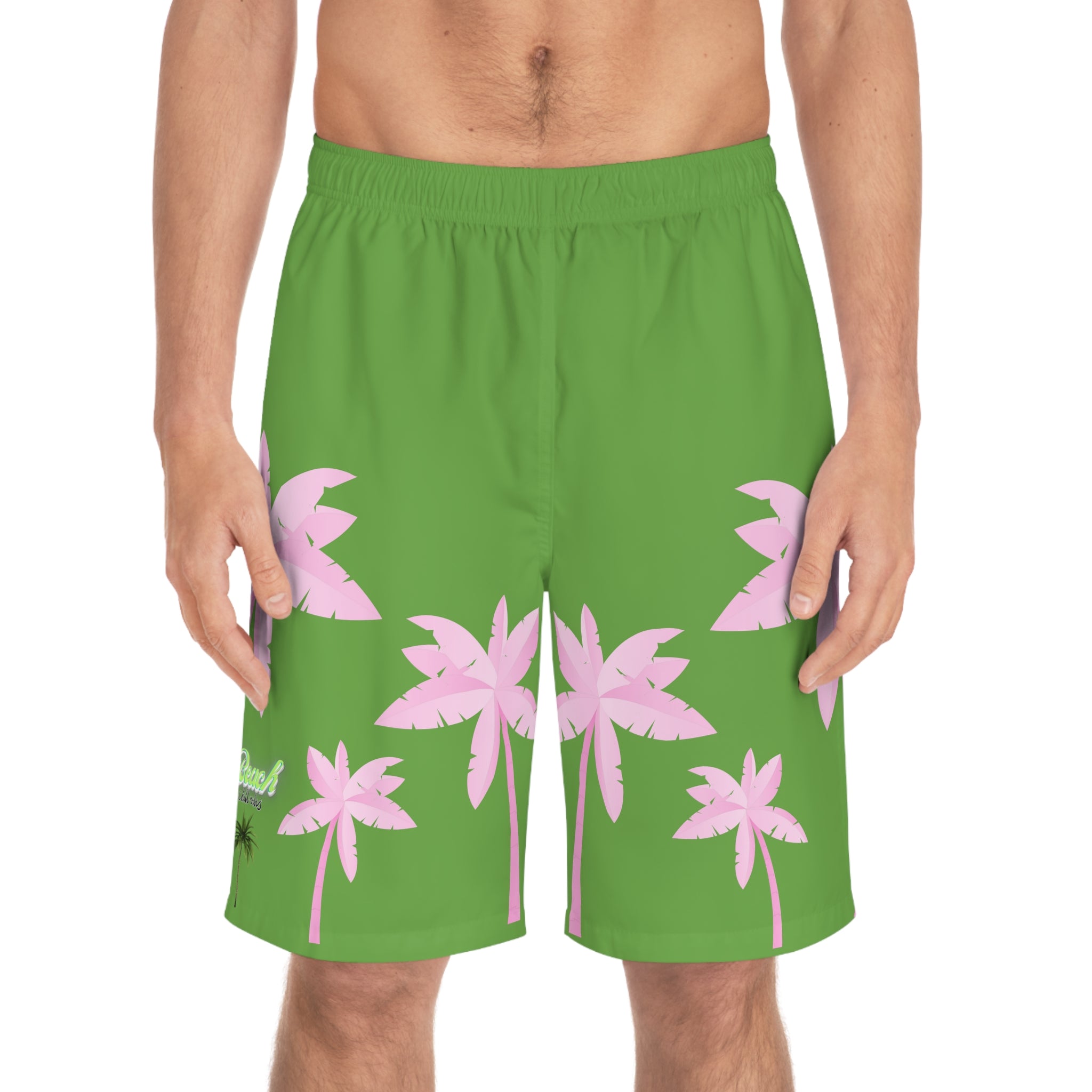 Rich Vibes Green Tropical Pink Palm Tree Beach Chill Vibes 1.2 - Men's Board Shorts (AOP)