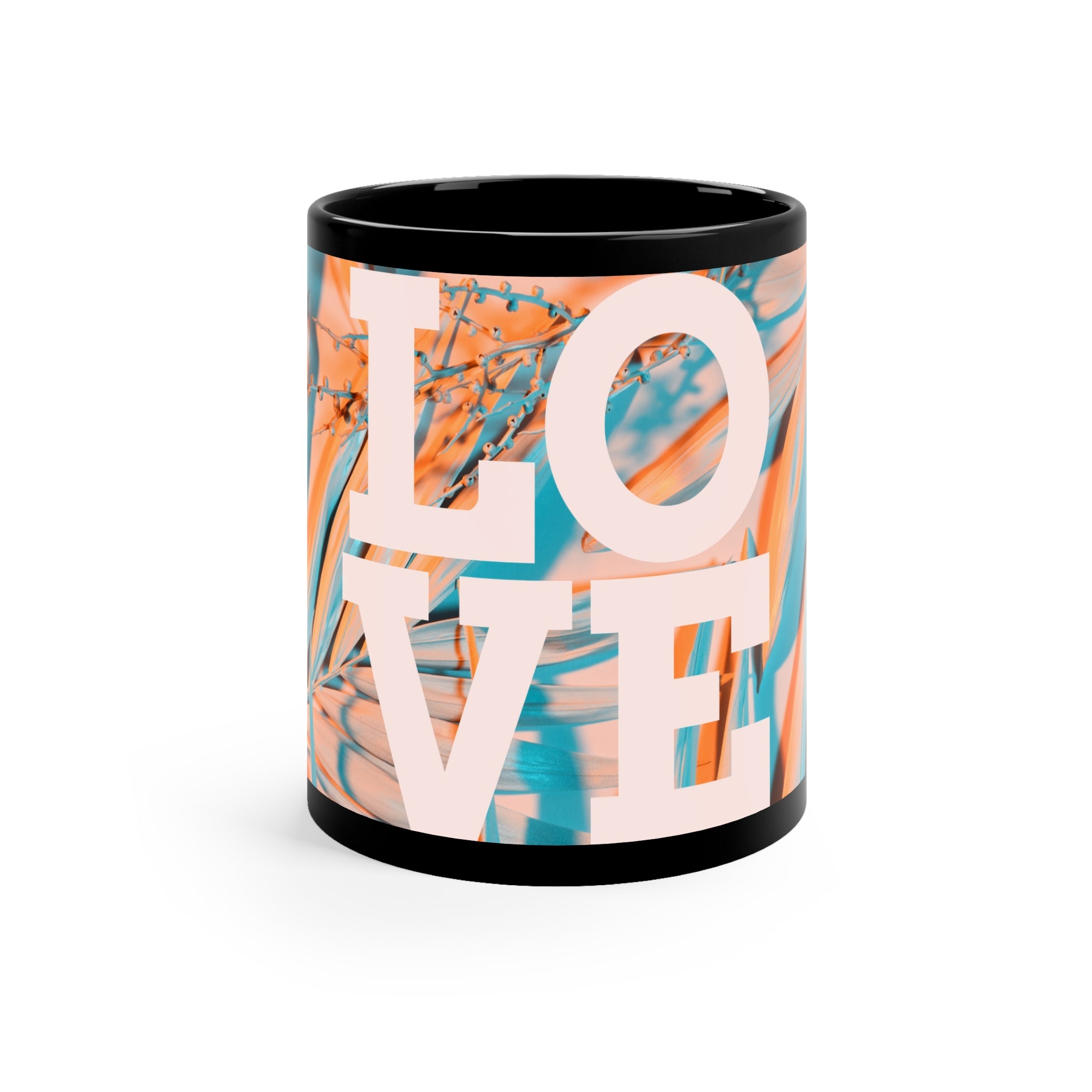 Water Color Palm Tree LOVE - 11oz Black Mug