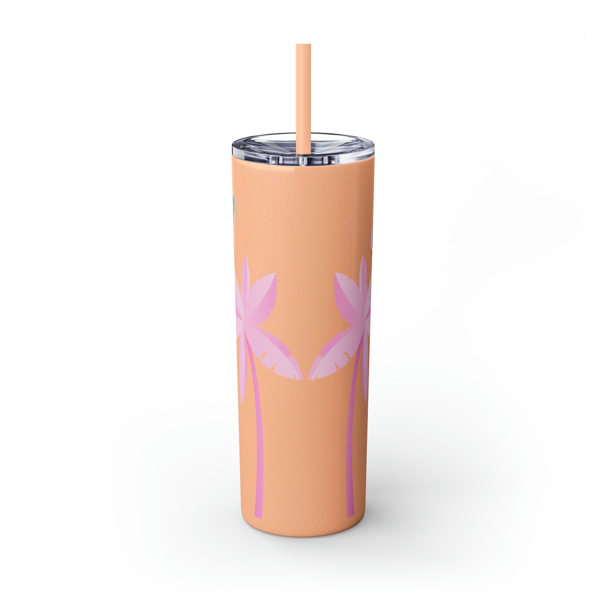 Rich Drip Tropical Pink Palm Tree - Skinny Tumbler with Straw, 20oz