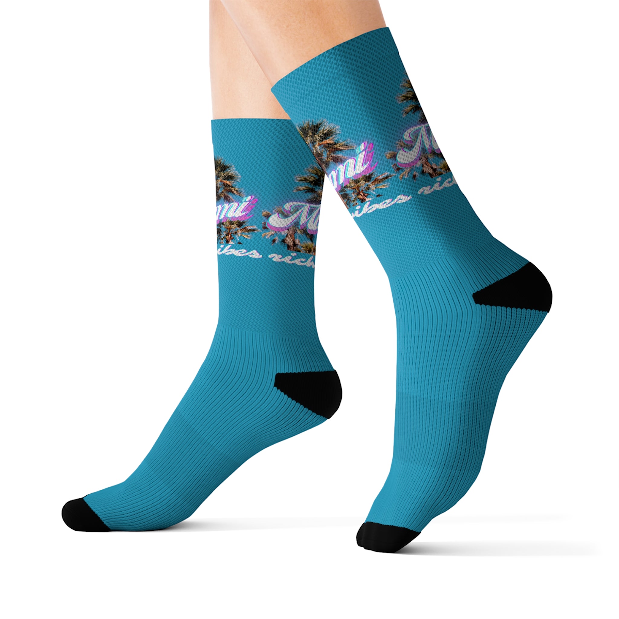 Rich Drip Miami Palm Tree Silhouette - Sublimation Socks Turquoise