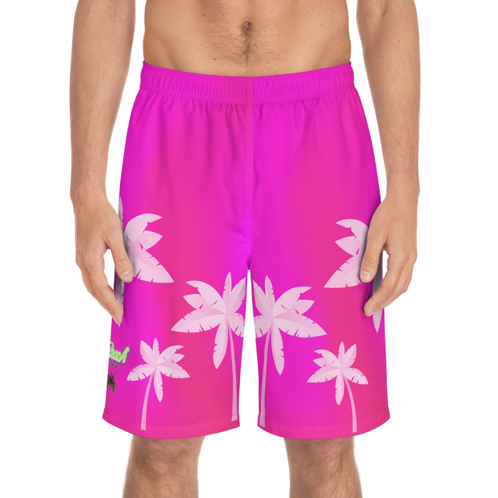 Rich Vibes Tropical Pink Palm Tree Beach Chill Vibes 1.0 - Men's Board Shorts (AOP)