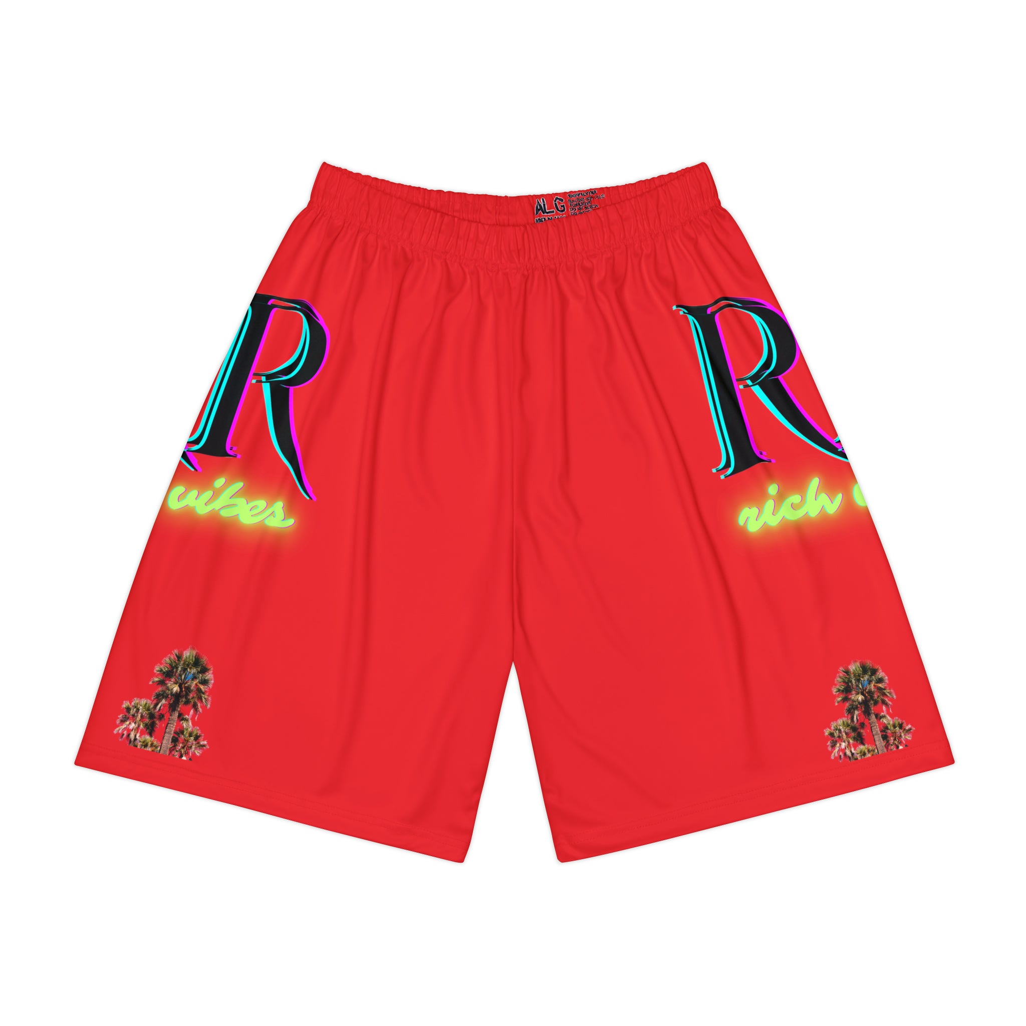Rich Vibes RR RV Colorful Palm Tree Silhouette - Men’s Sports Shorts (AOP) Infrared