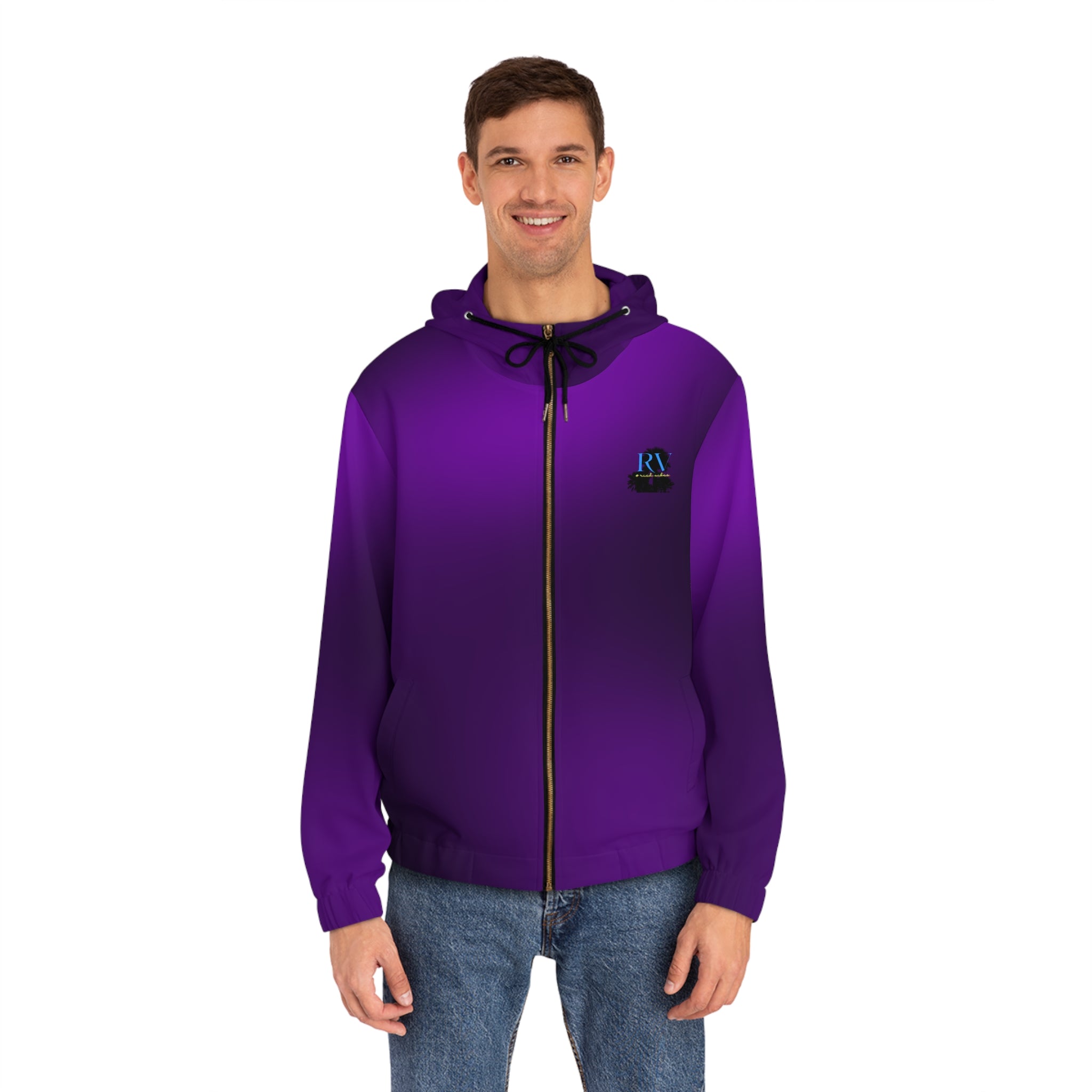 Rich Vibes RR Volt Green Tropical Purple Beach Bird 1.0 - Men's Full-Zip Hoodie (AOP)