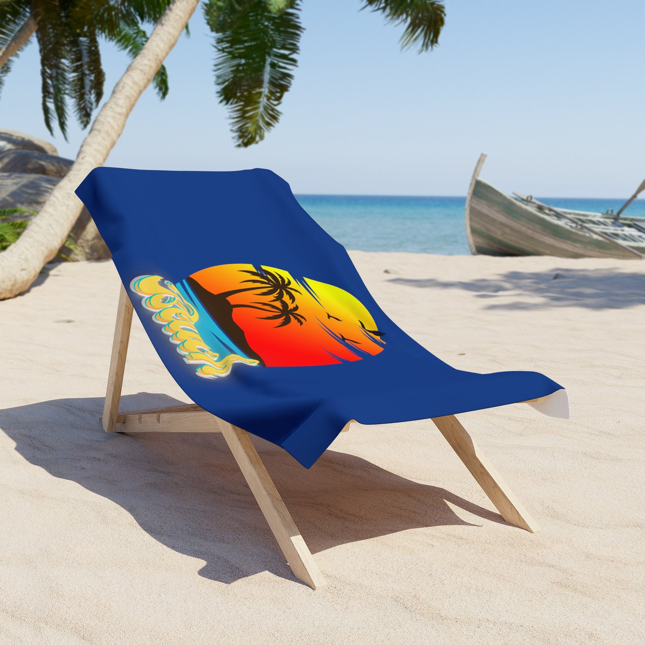 Rich Vibes Beach Vibes Golden Sunset - Beach Towel - Royal Blue