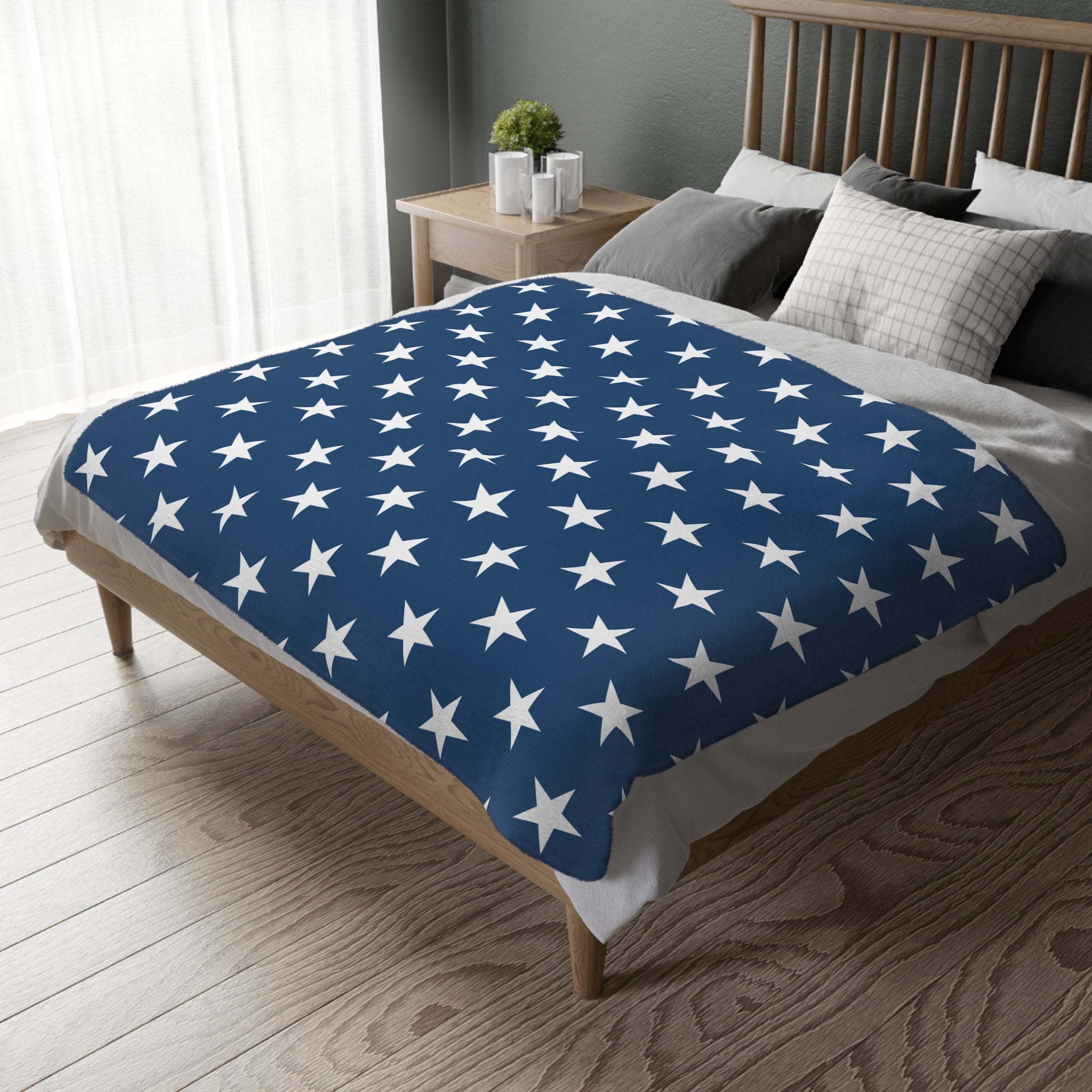Stars and Stripes Blue Velveteen Minky Blanket - (Two-sided print)