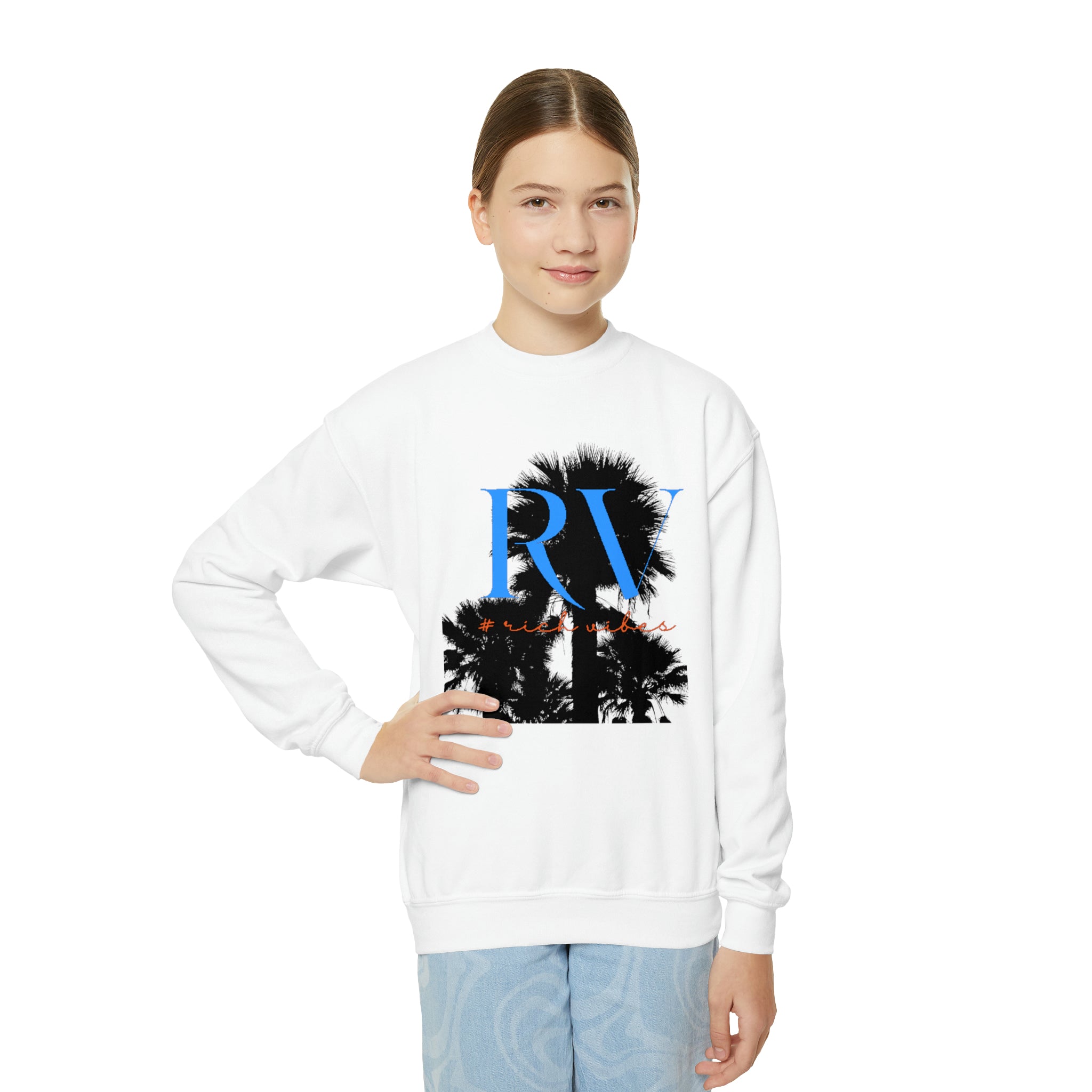Rich Vibes RV Palm Tree - Youth Crewneck Sweatshirt