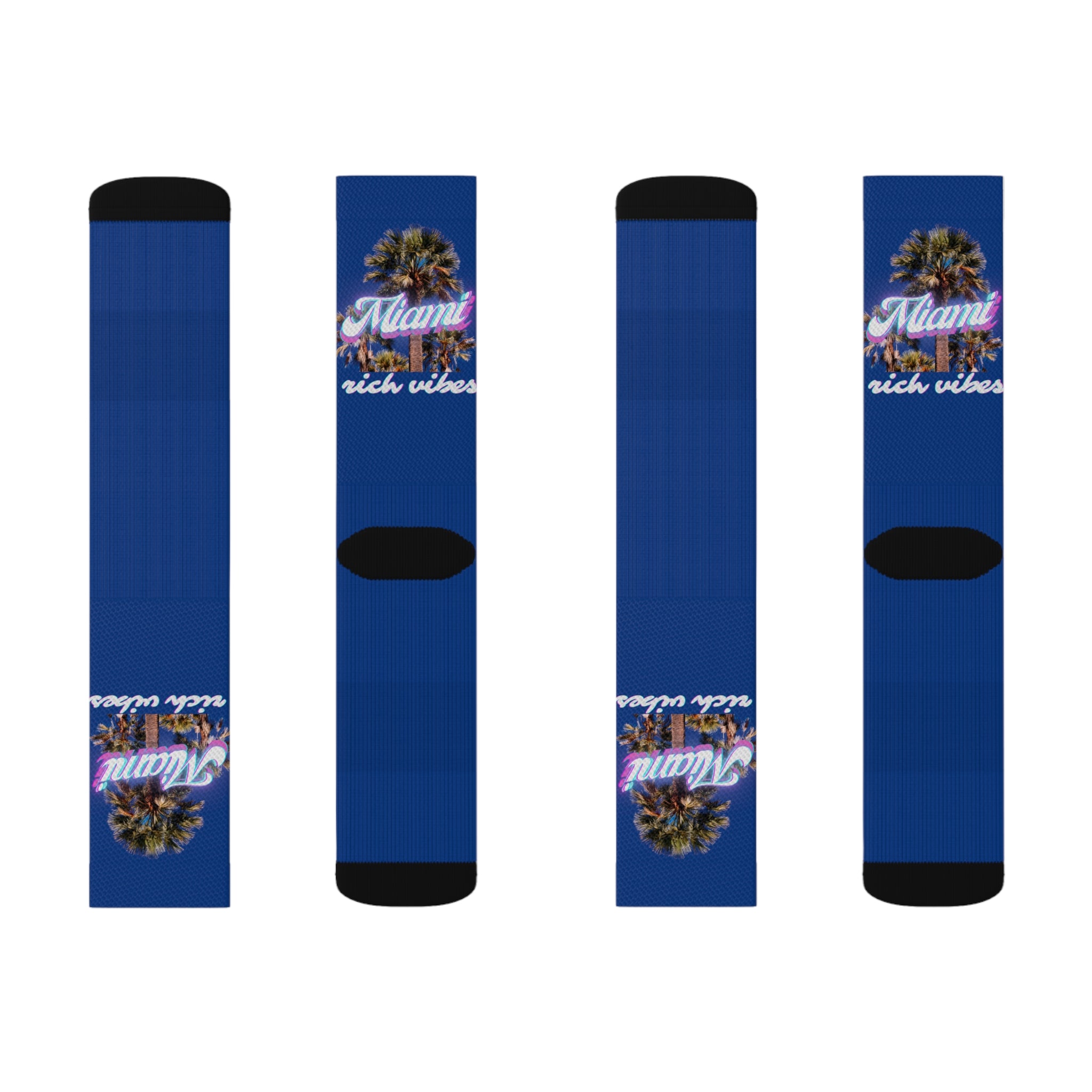 Rich Drip Miami Palm Tree Silhouette - Sublimation Socks Royal Blue