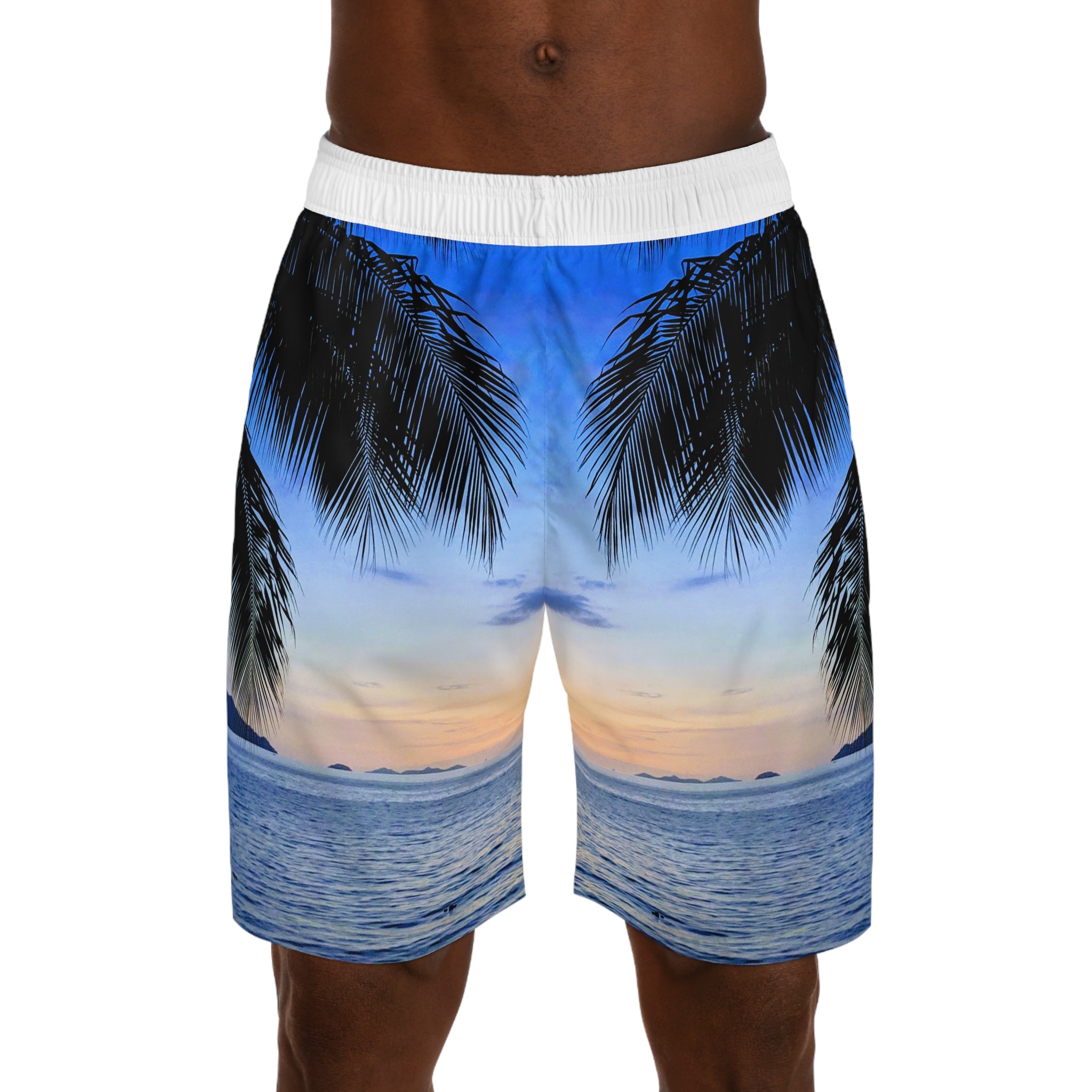 Rich Vibes Volt Blue Sky Sunset - Men's Jogger Shorts (AOP)White