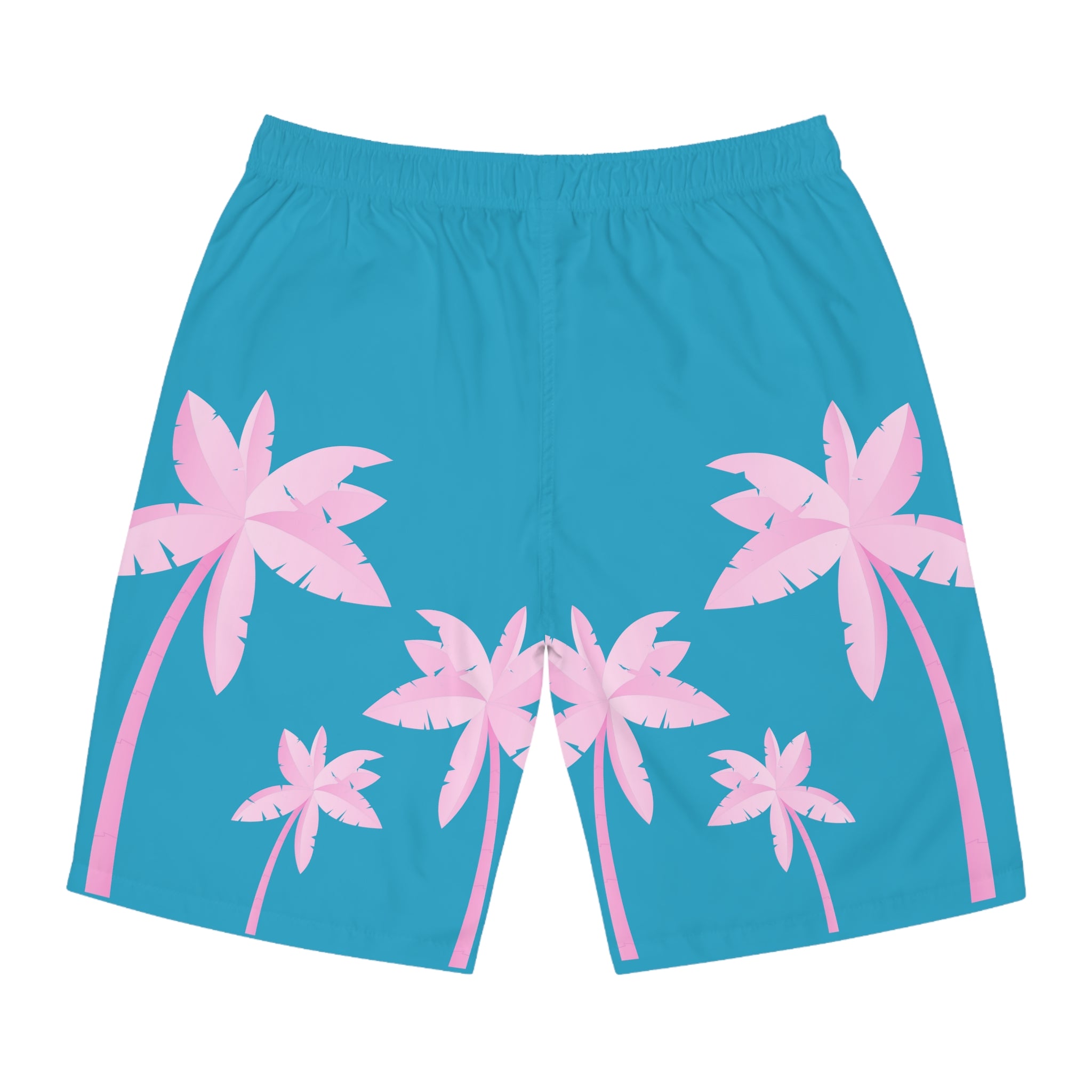 Rich Vibes Turquoise Tropical Pink Palm Tree Beach Chill Vibes 1.2 - Men's Board Shorts (AOP)