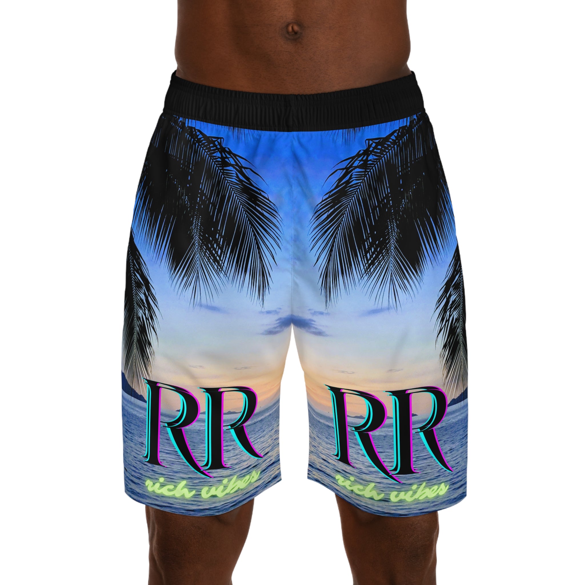 Rich Vibes Volt Blue Sky Sunset - Men's Jogger Shorts (AOP)Black