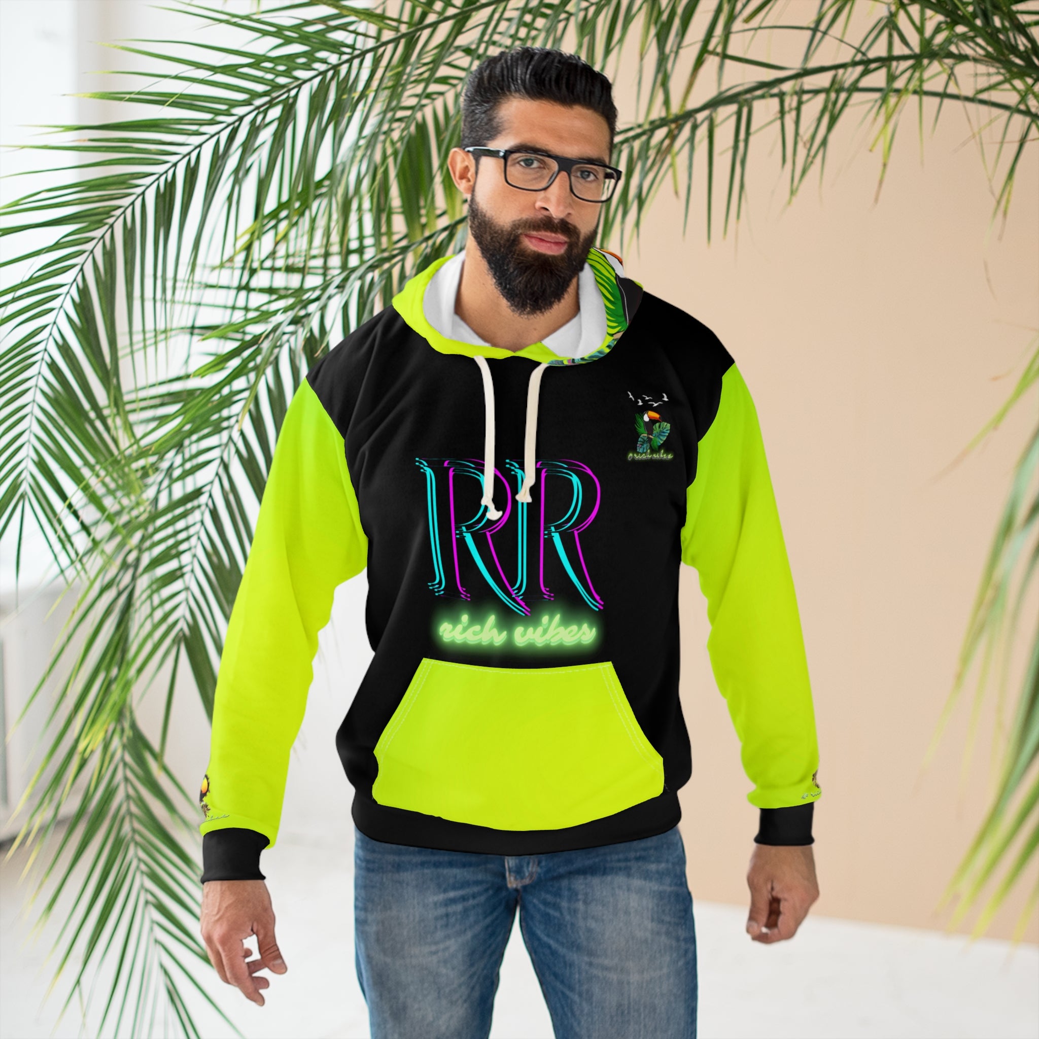 Rich Vibes Lime Green Volt RR Tropical Jungle Tiger 1.3 - Unisex Pullover Hoodie (AOP)