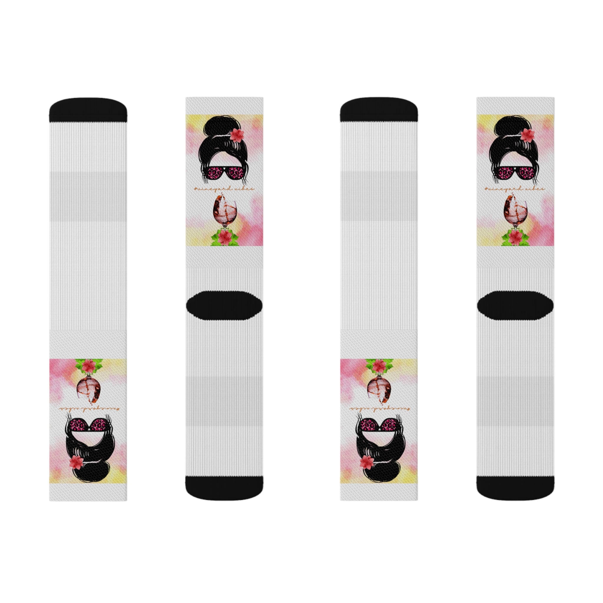 Vineyard Vibes Pink Water Colors White - Sublimation Socks