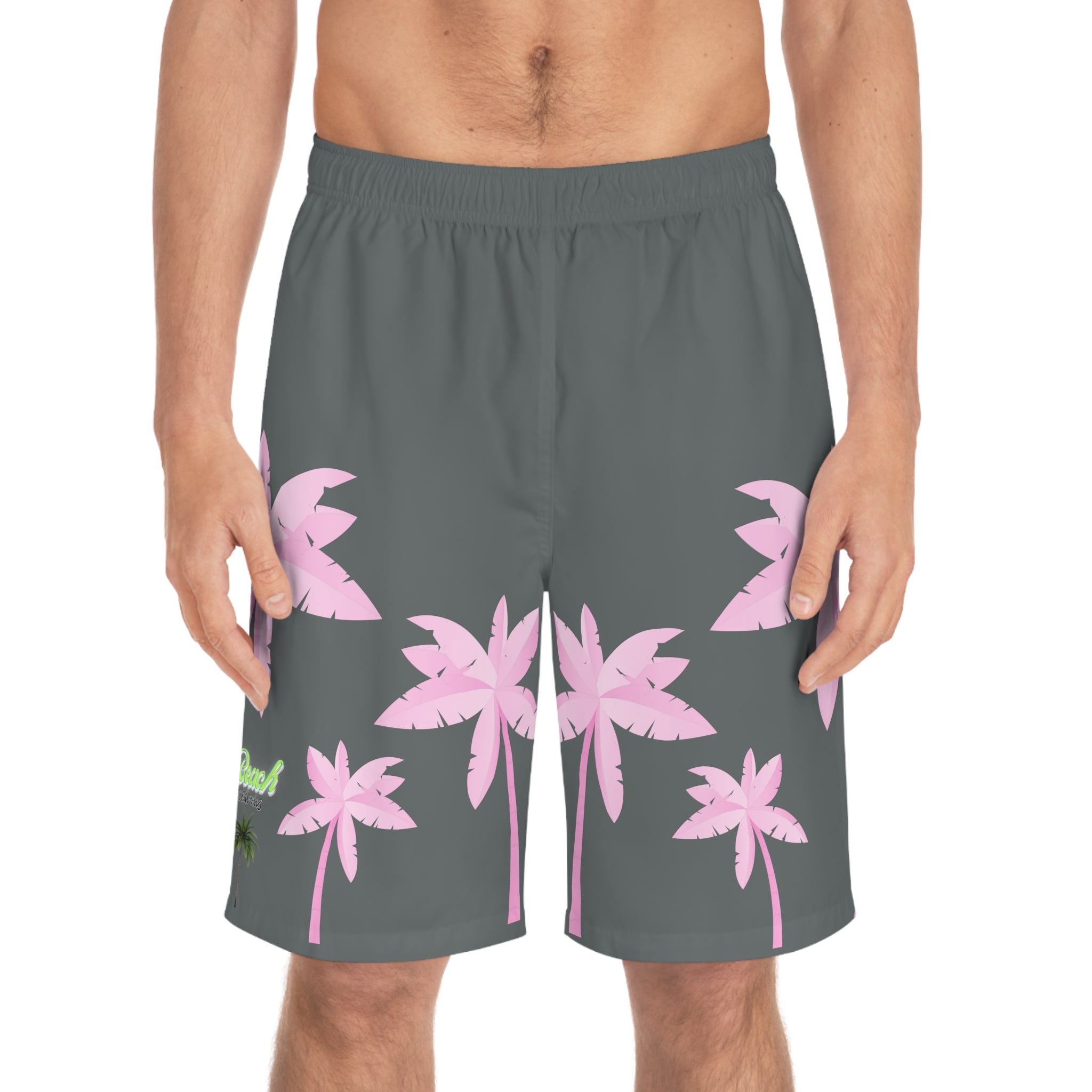 Rich Vibes Grey Tropical Pink Palm Tree Beach Chill Vibes 1.2 - Men's Board Shorts (AOP)