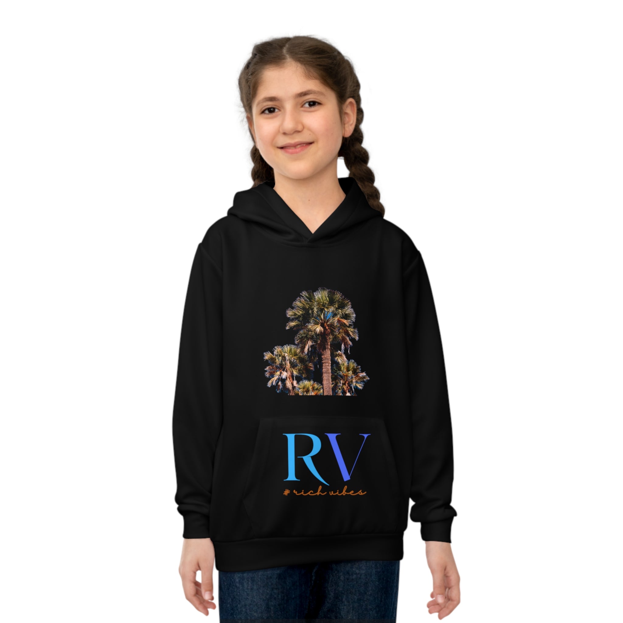 Rich Vibes Follow Your Dreams RV Color Palm Tree Black 3 -  Children's Hoodie (AOP)