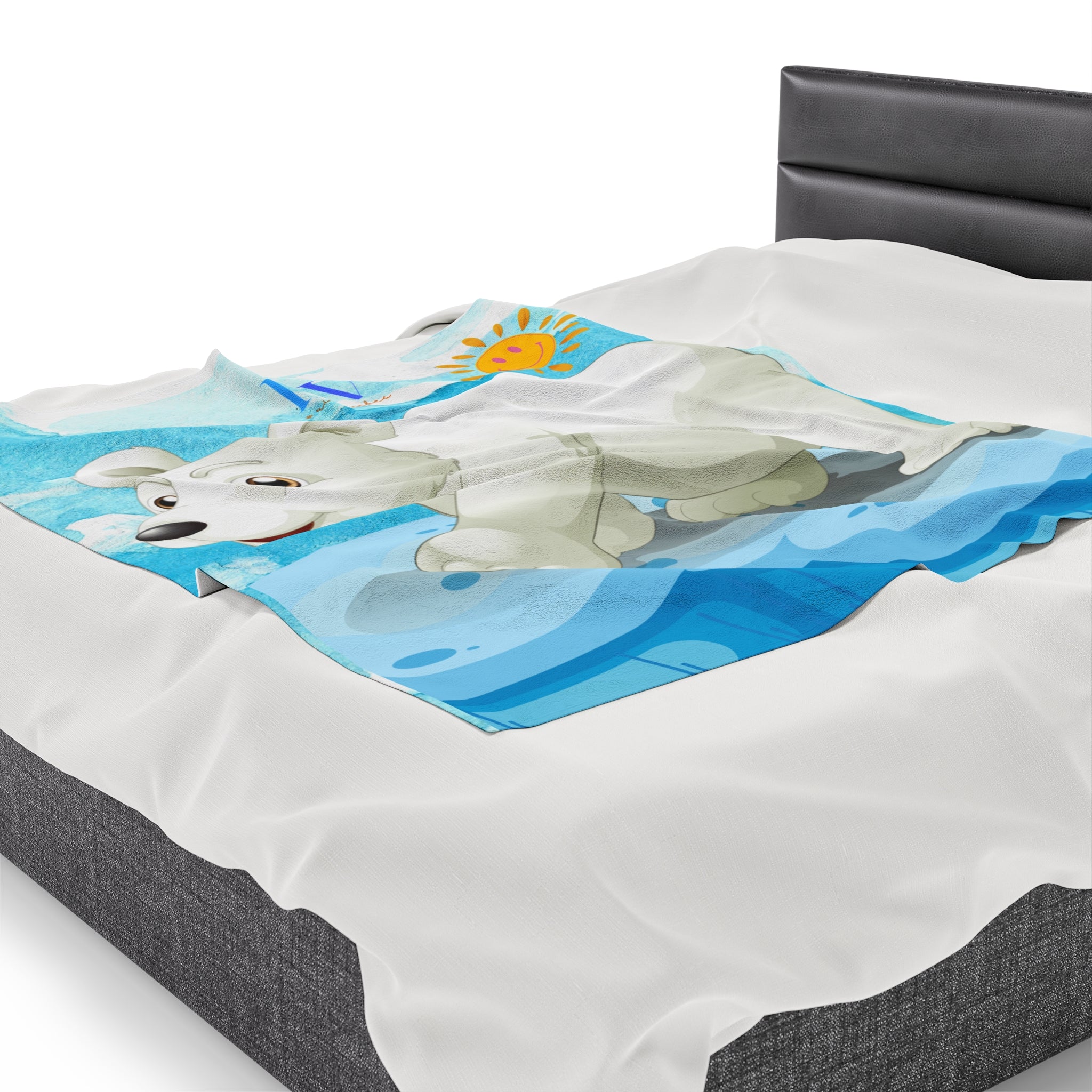 RV Polar Bear Smiley Sunshine - Velveteen Plush Blanket