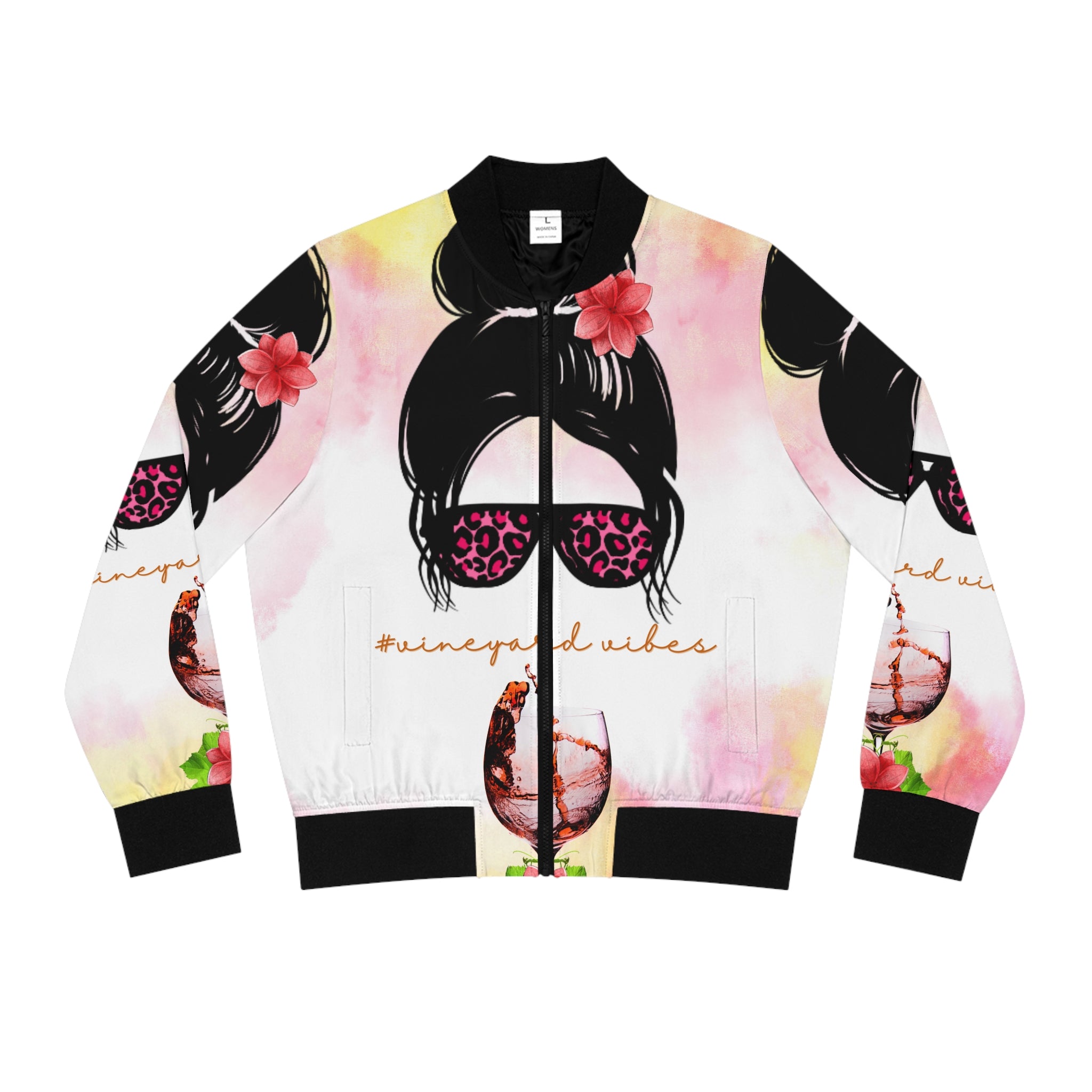 Vineyard Vibes Fine Wine 1.4 - Women's White Bomber Jacket (AOP)