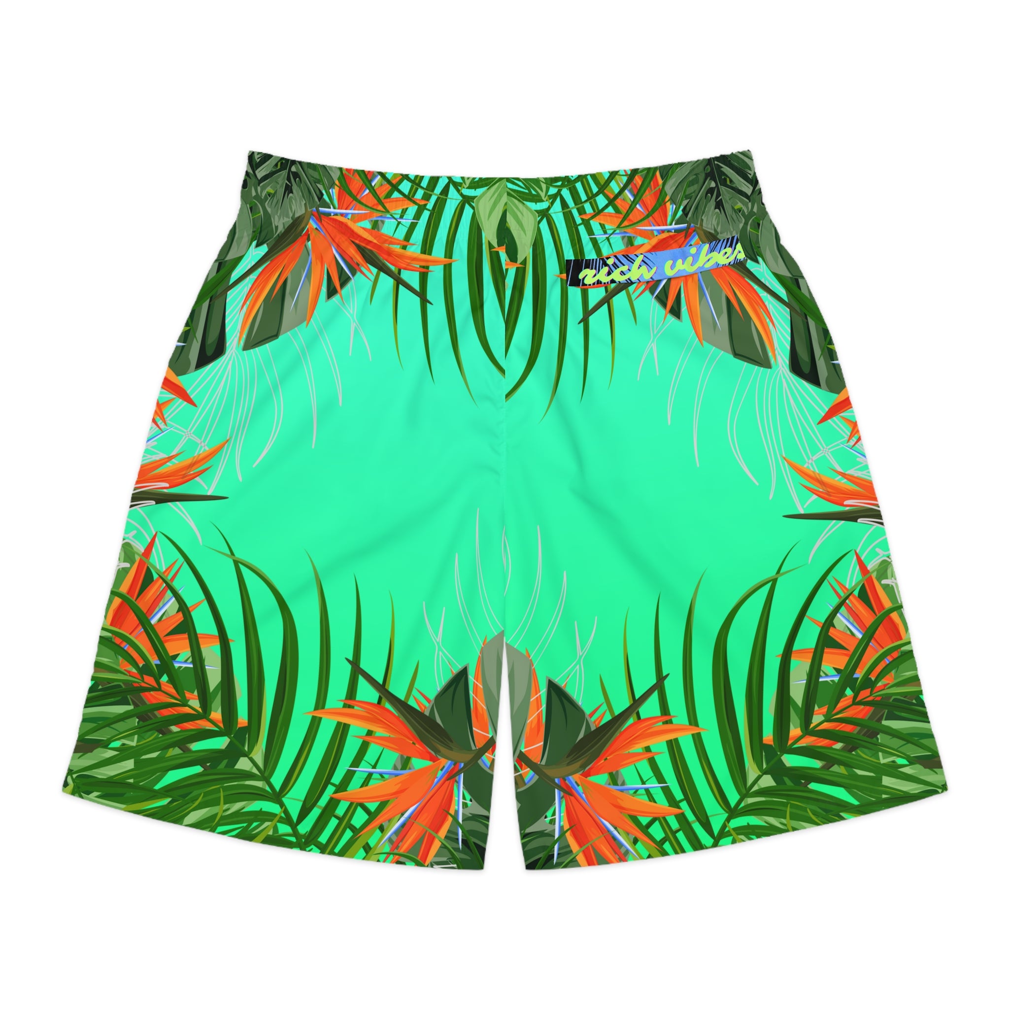 Rich Vibes Volt Green Tropical Jungle Print - Men's Jogger Shorts (AOP)Black