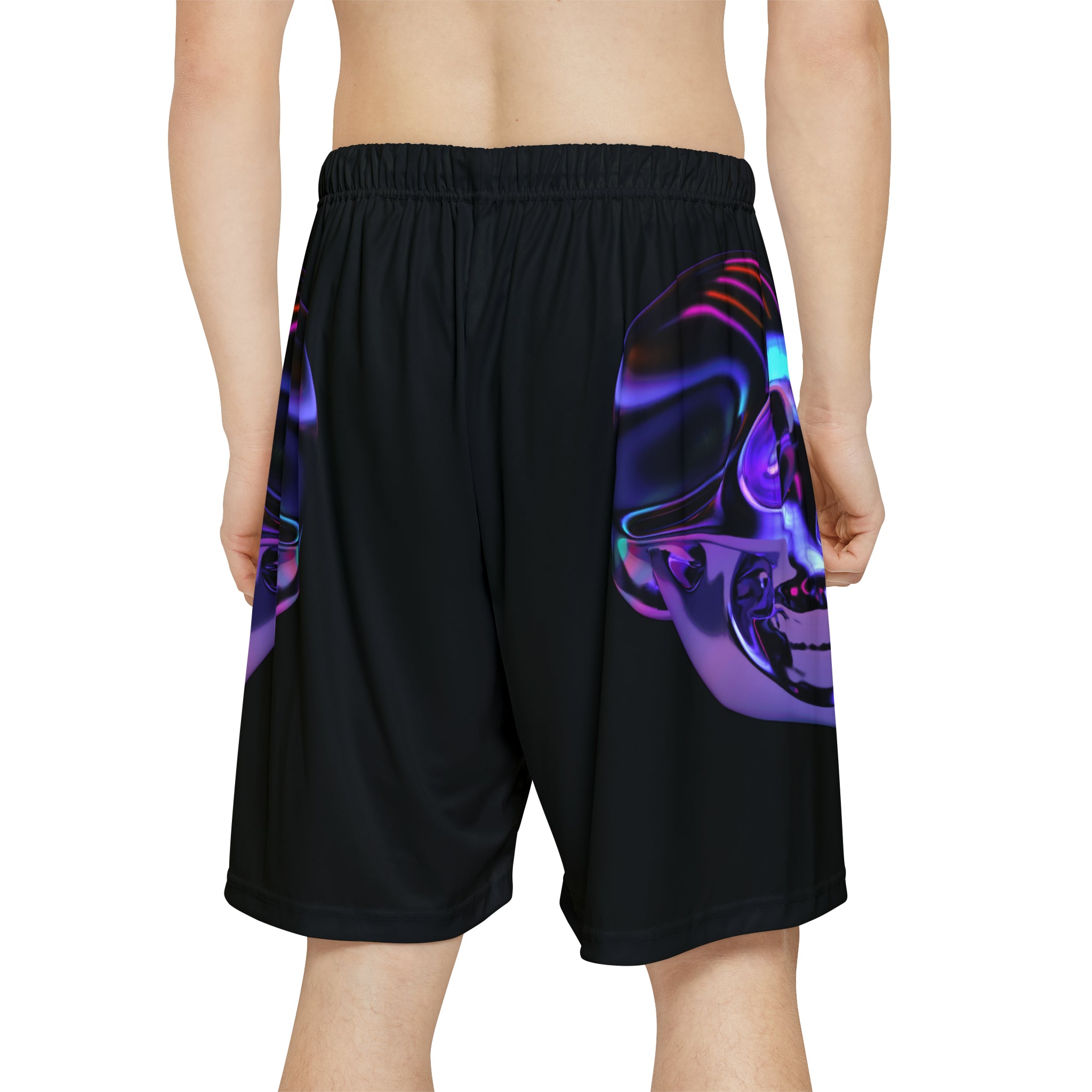 Rich Drip Psychedelic Metal Skull - RV Palm Tree Silhouette Men’s Sports Shorts (AOP) Black