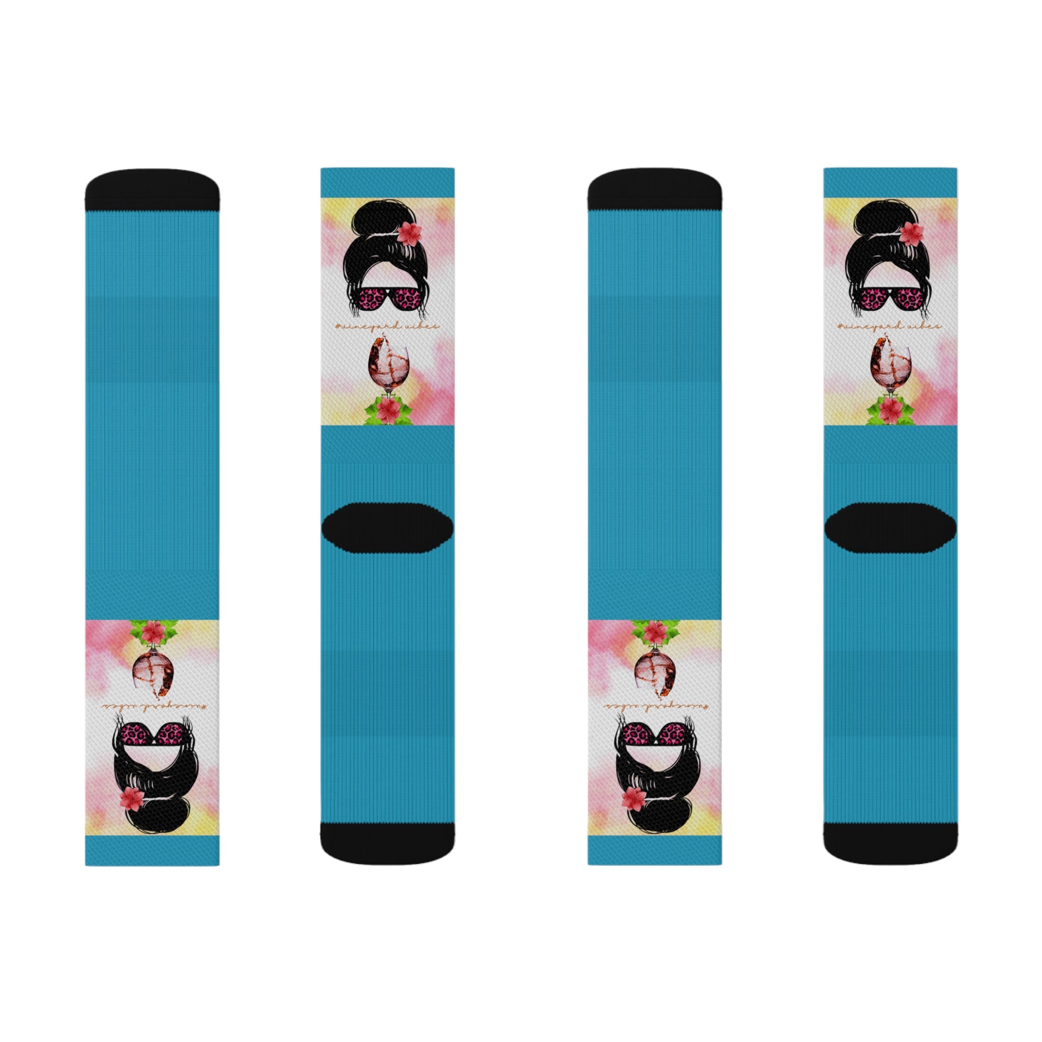 Vineyard Vibes Pink Water Colors Turquoise - Sublimation Socks