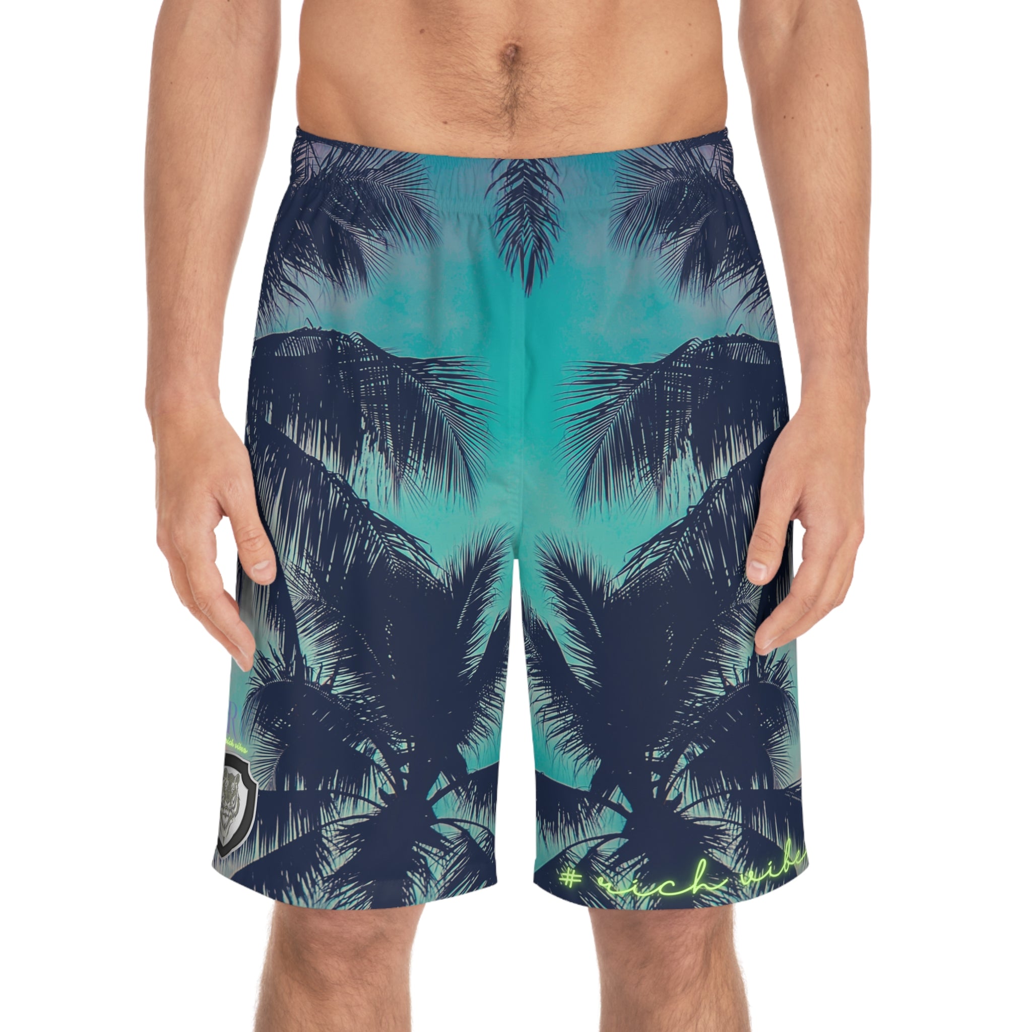 Rich Vibes Volt Teal Blue Tiger Shield Turquoise - Men's Board Shorts (AOP)
