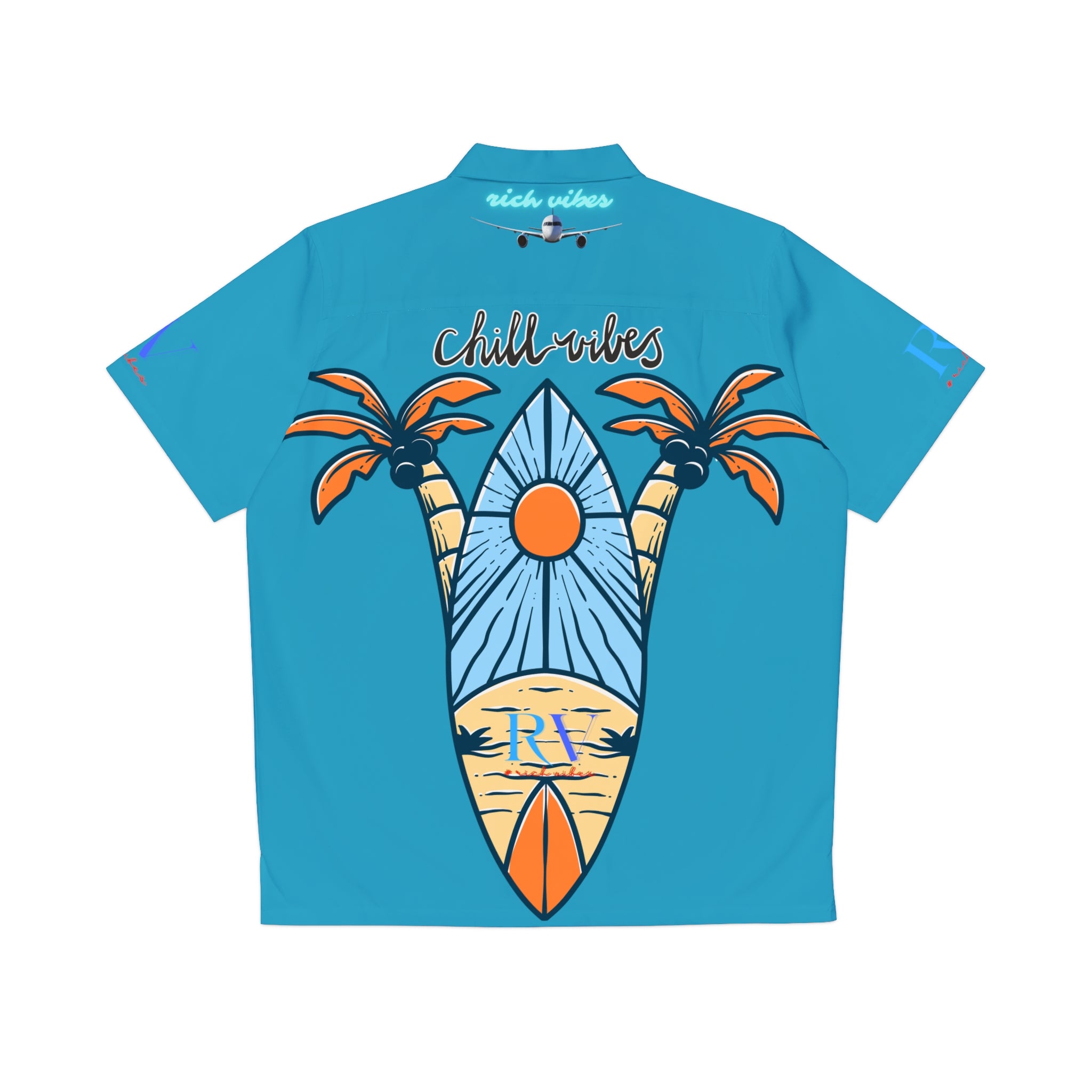 Rich Vibes RV Golfer's Palm Tree Chill Vibes - Men's Hawaiian Shirt (AOP)Turquoise