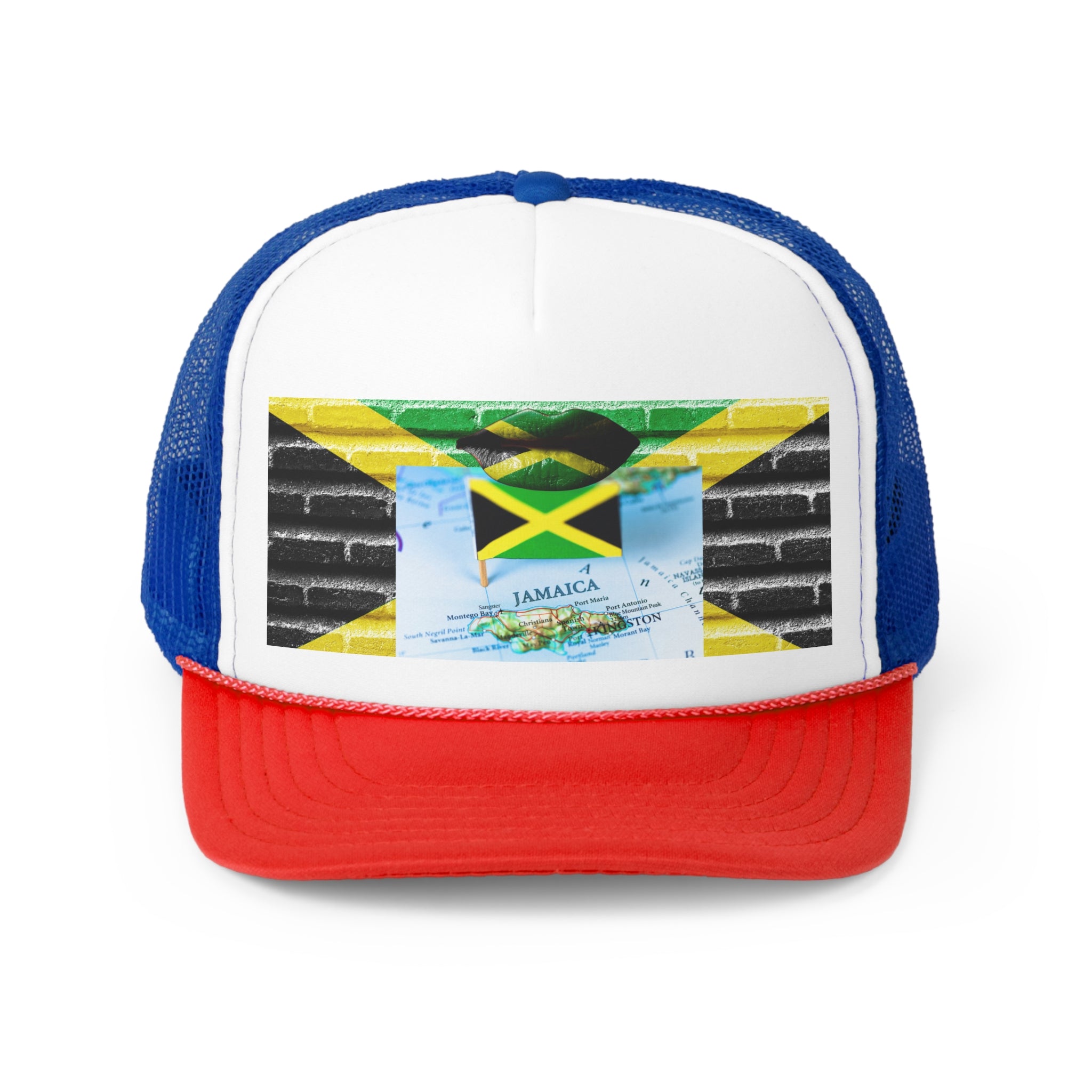 Rich Vibes Jamaica Flag Lips on the Map - Trucker Hat