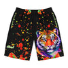 Rich Vibes Volt Beach Tiger Multi Colored Paint Drops - Men's Board Shorts (AOP)