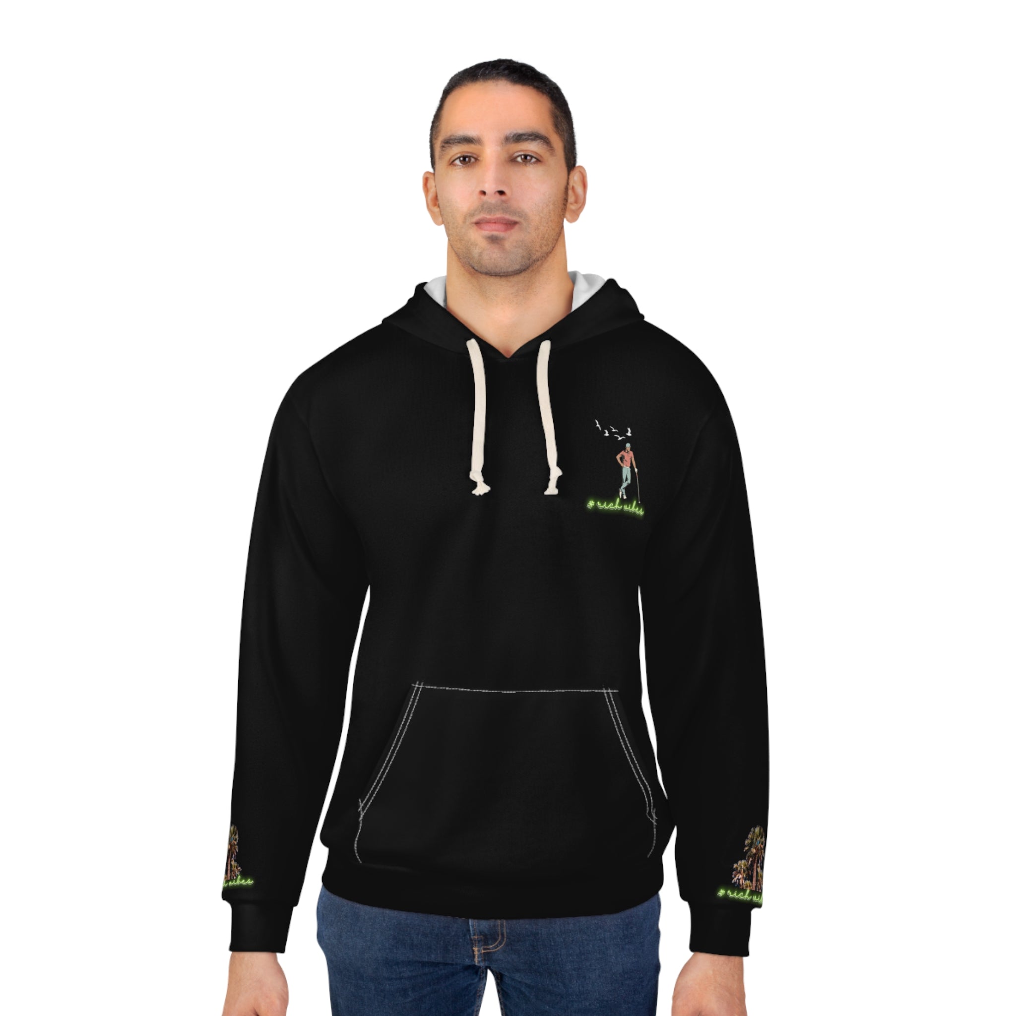 Rich Vibes Black Volt RR Colorful Palm Trees Golf Pro 1.0 - Unisex Pullover Hoodie (AOP)