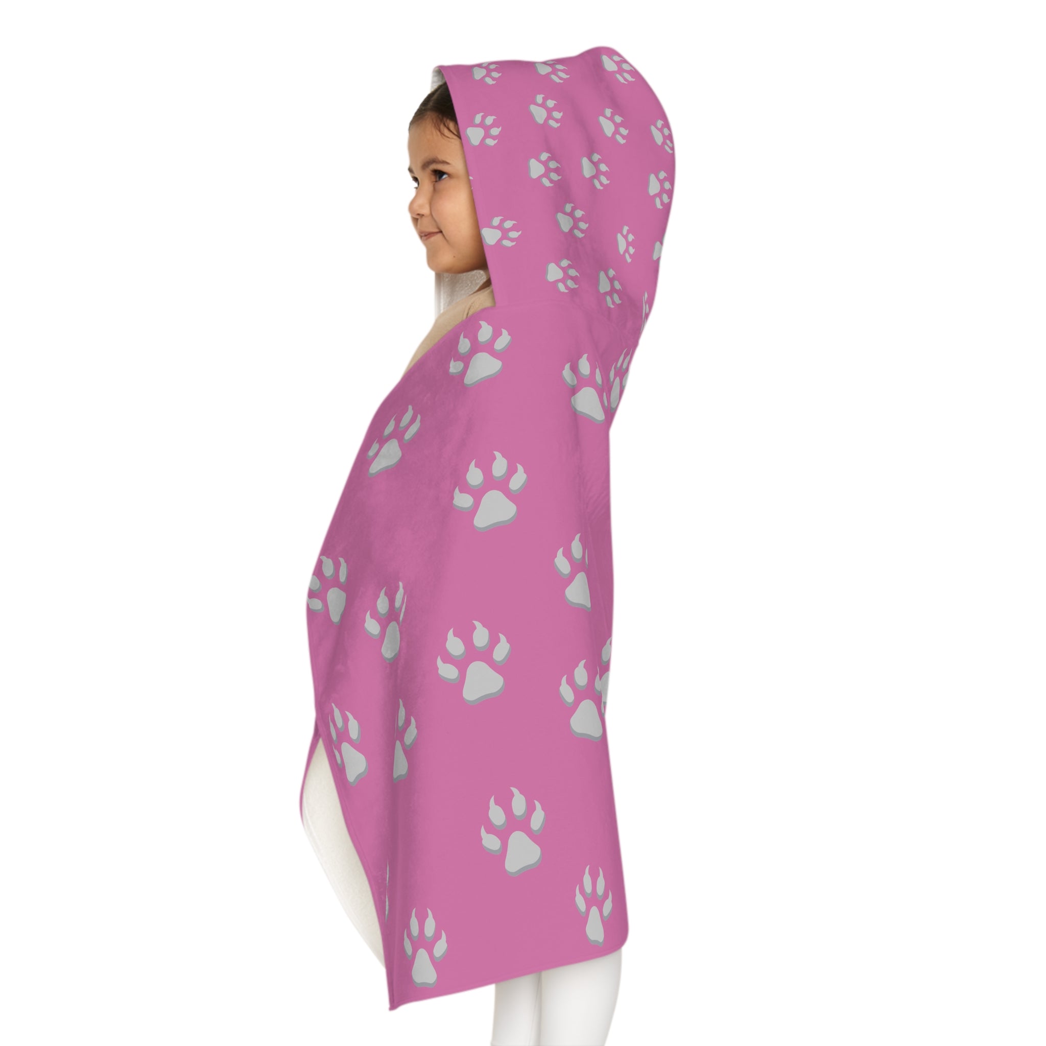 Tiger Cub Paw Print - Youth Hooded Towel (Light Pink)