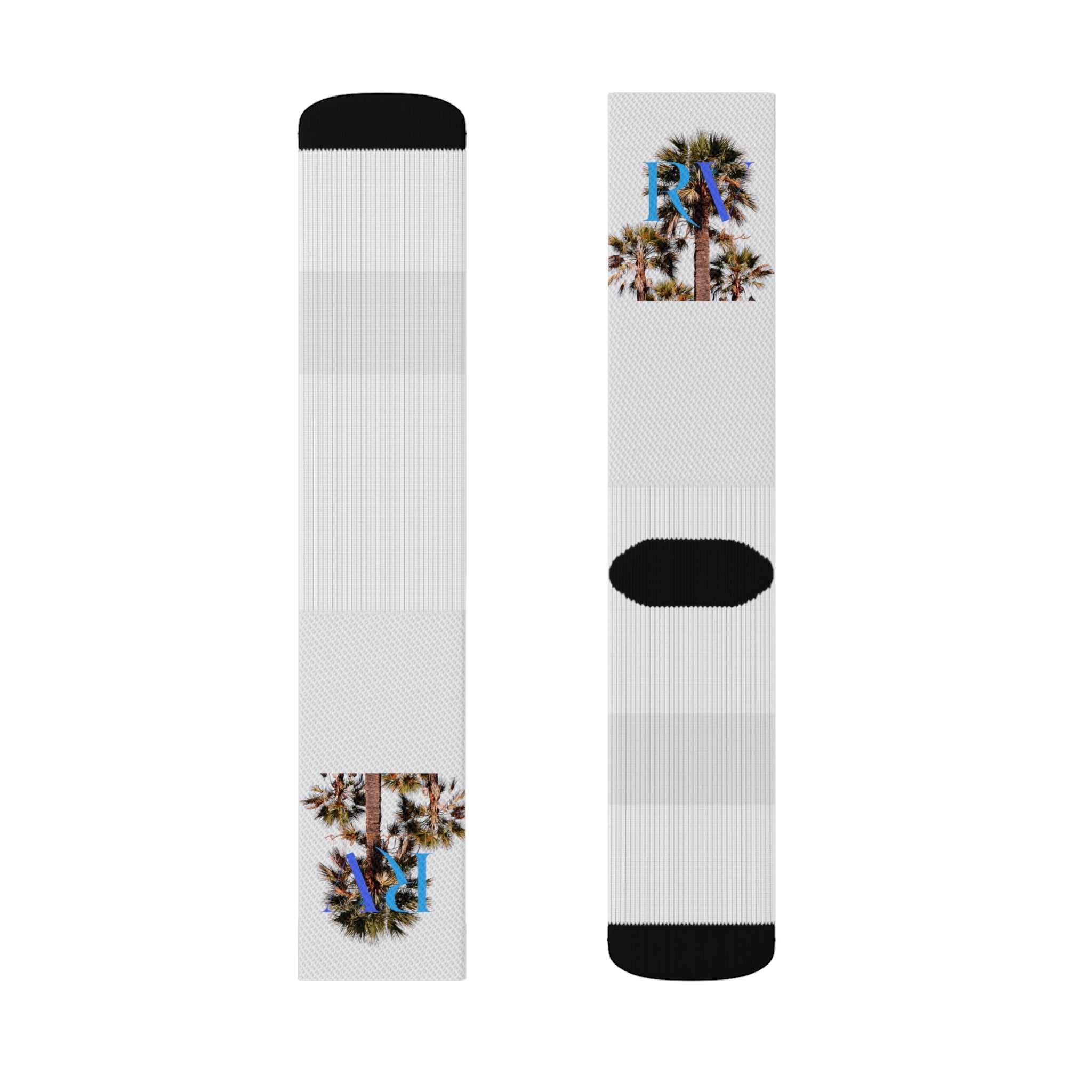 Rich Vibes RV Palm Tree Logo White - Sublimation Socks