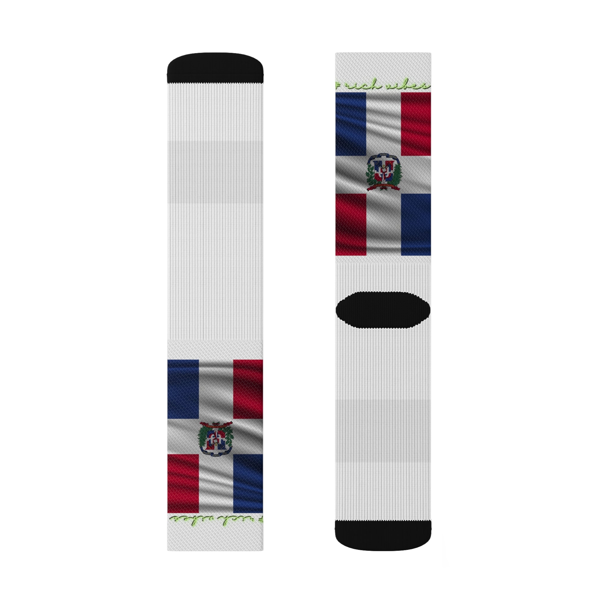 Rich Vibes Volt Dominican Republic Flag White - Sublimation Socks