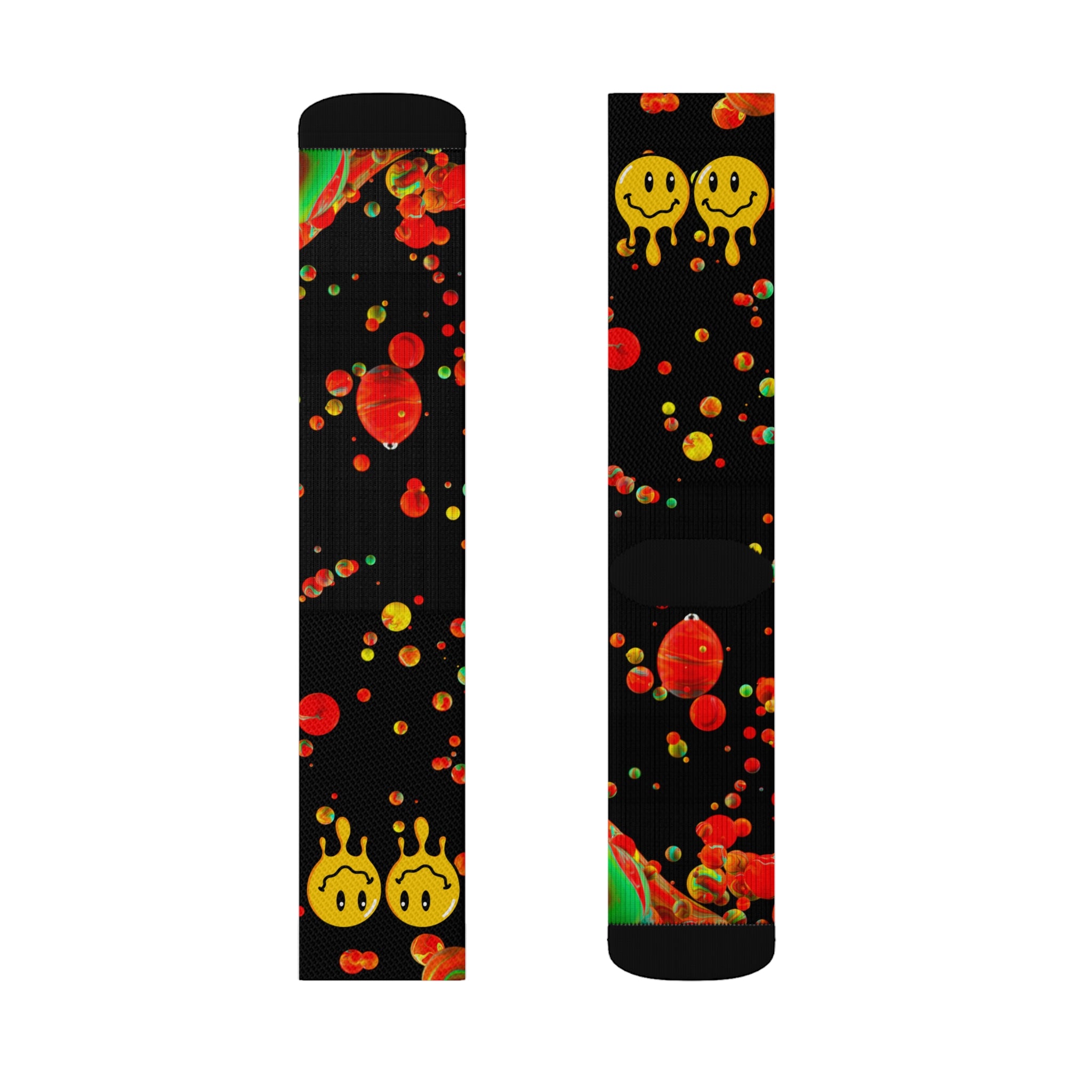 Rich Drip Multi Colored Paint Drop Drippy Smiley Face - Sublimation Socks White