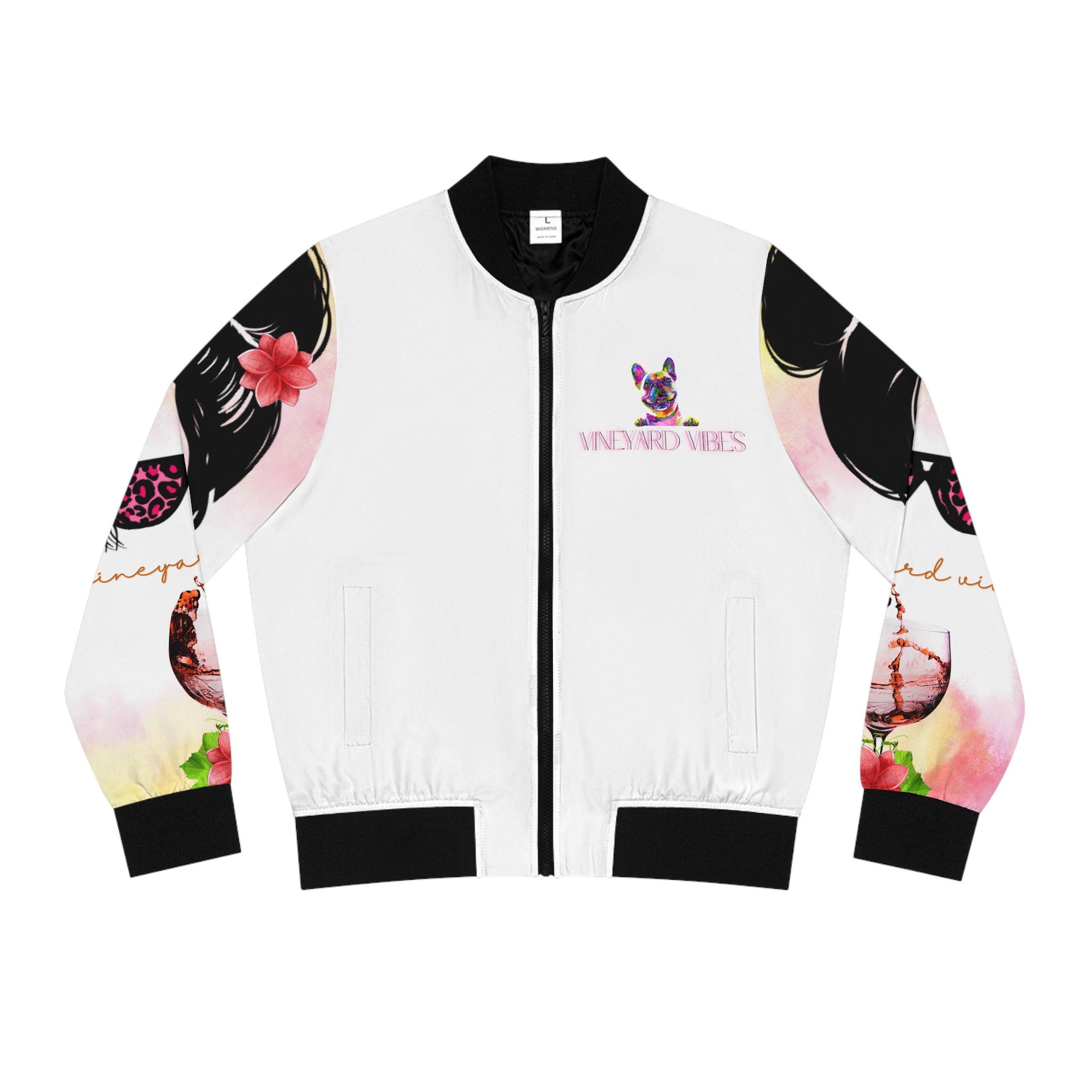 Vineyard Vibes Fine Wine 1.3 - Women's White Bomber Jacket (AOP)