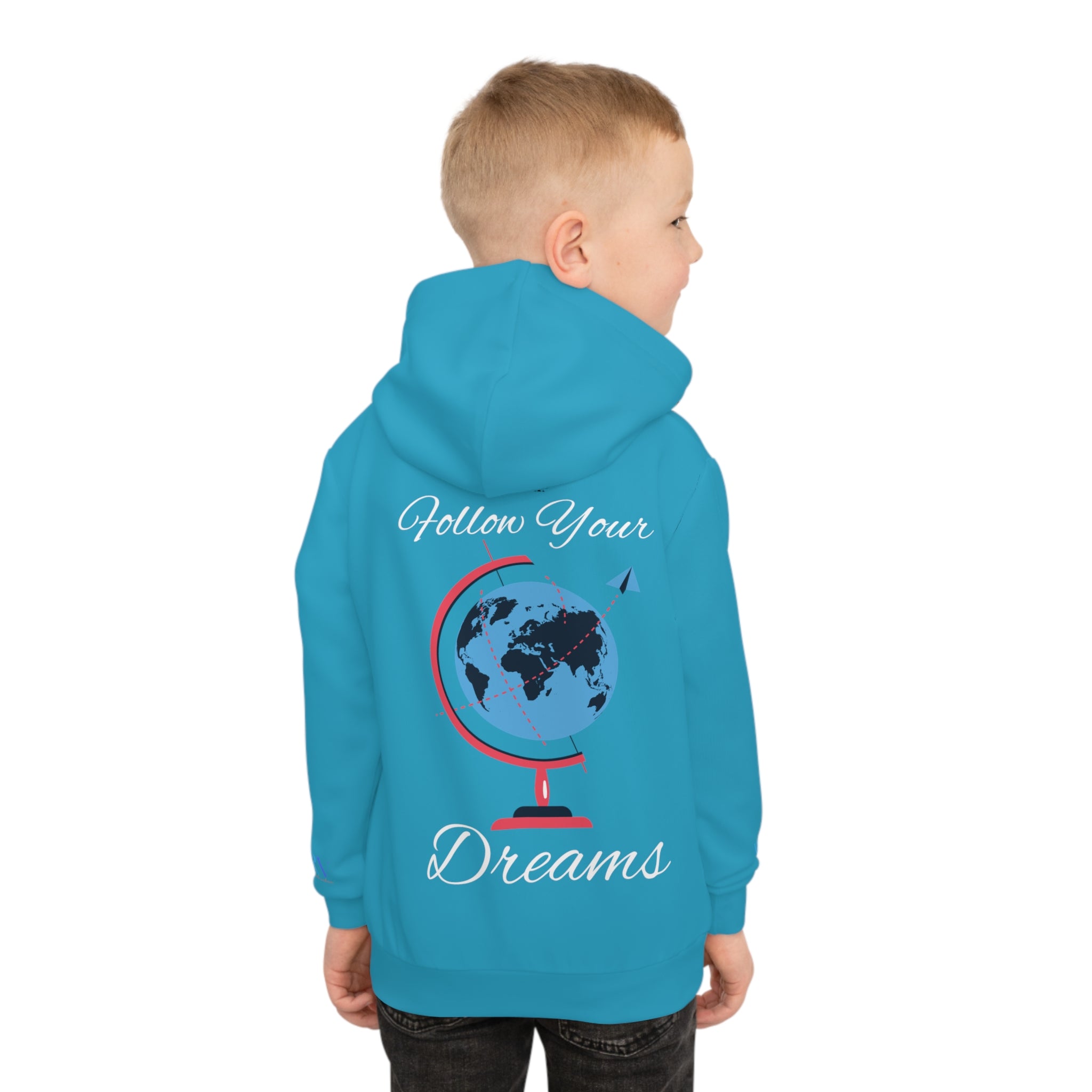 Rich Vibes Follow Your Dreams RV Color Palm Tree Turquoise -  Children's Hoodie (AOP)