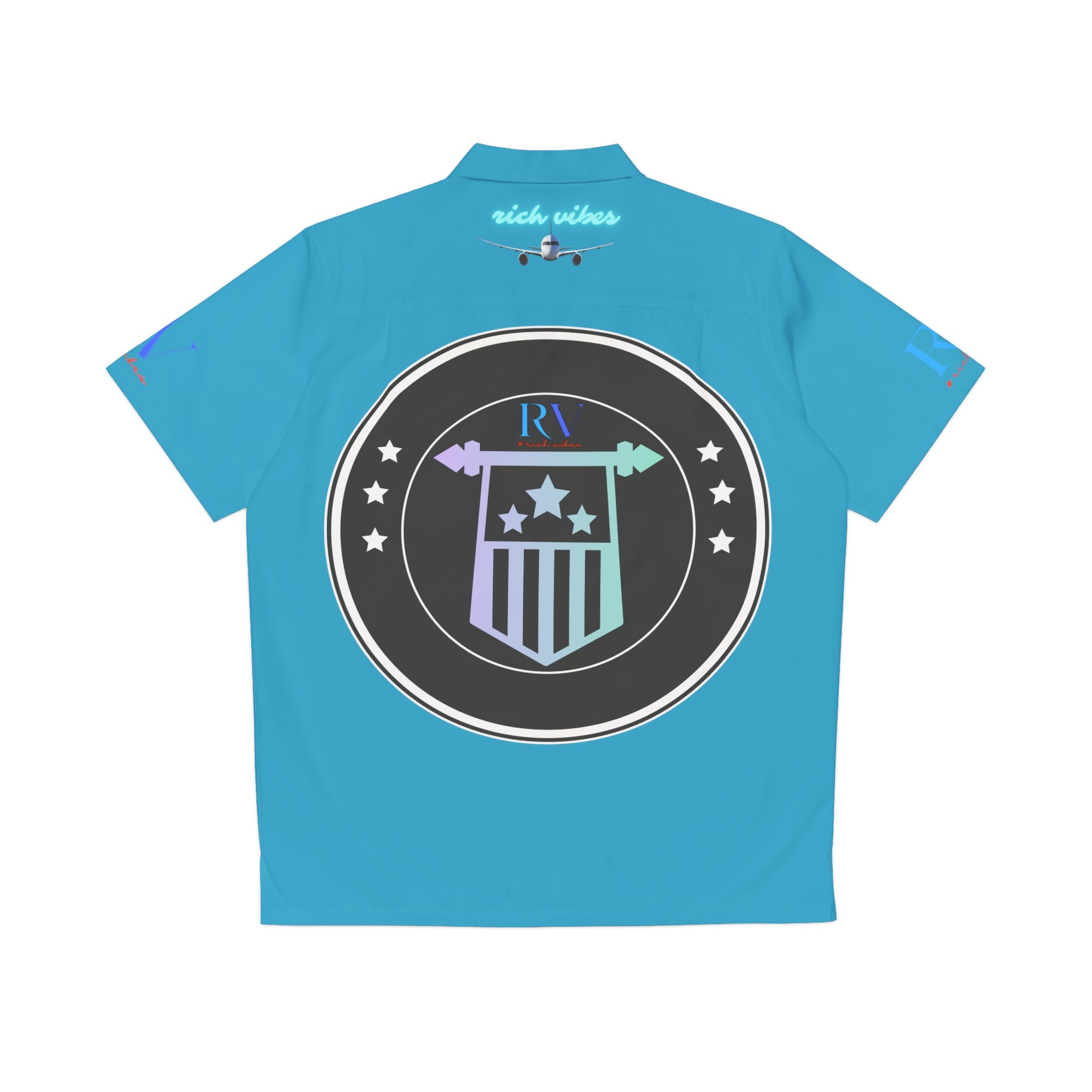 Rich Vibes RV Golfer's Palm Tree 9 Star Salute 1.0- Men's Hawaiian Shirt (AOP)Turquoise