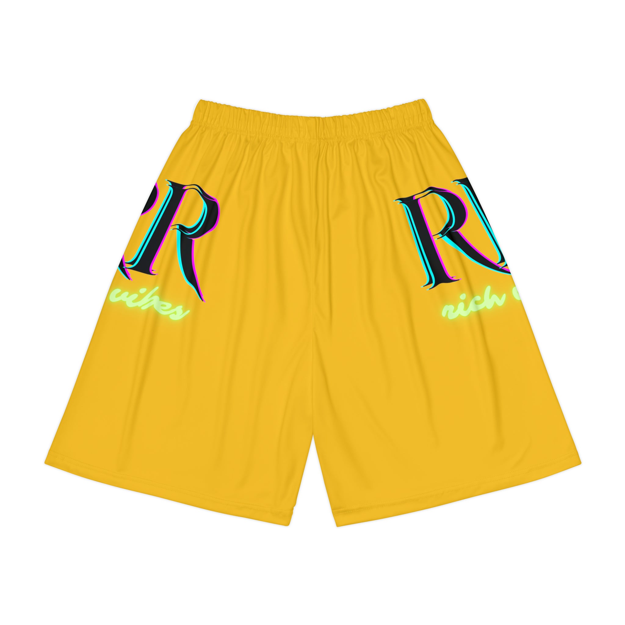 Rich Vibes RR RV Palm Tree Silhouette - Men’s Sports Shorts (AOP) Yellow