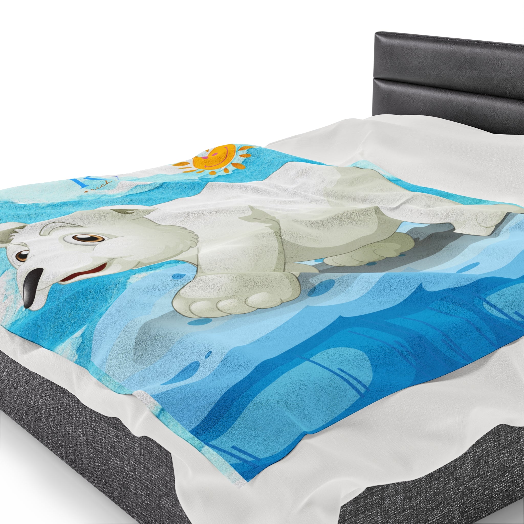 RV Polar Bear Smiley Sunshine - Velveteen Plush Blanket